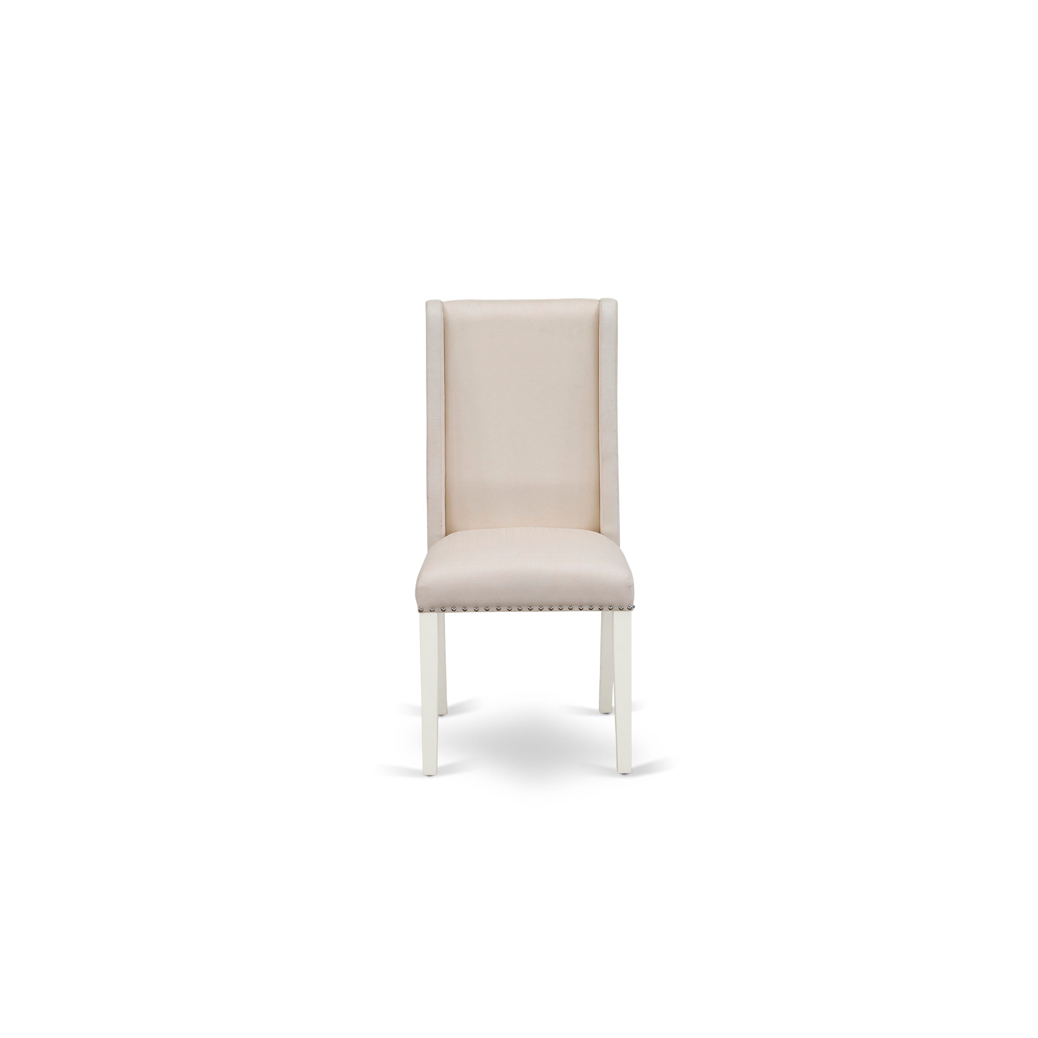 East West Furniture X027FL201-9 9-Pc Dining room Set a Great linen white Dining room Table top and 8 Fantastic Parson Dining Chair with Nail Heads and Curved Back, linen white Finish