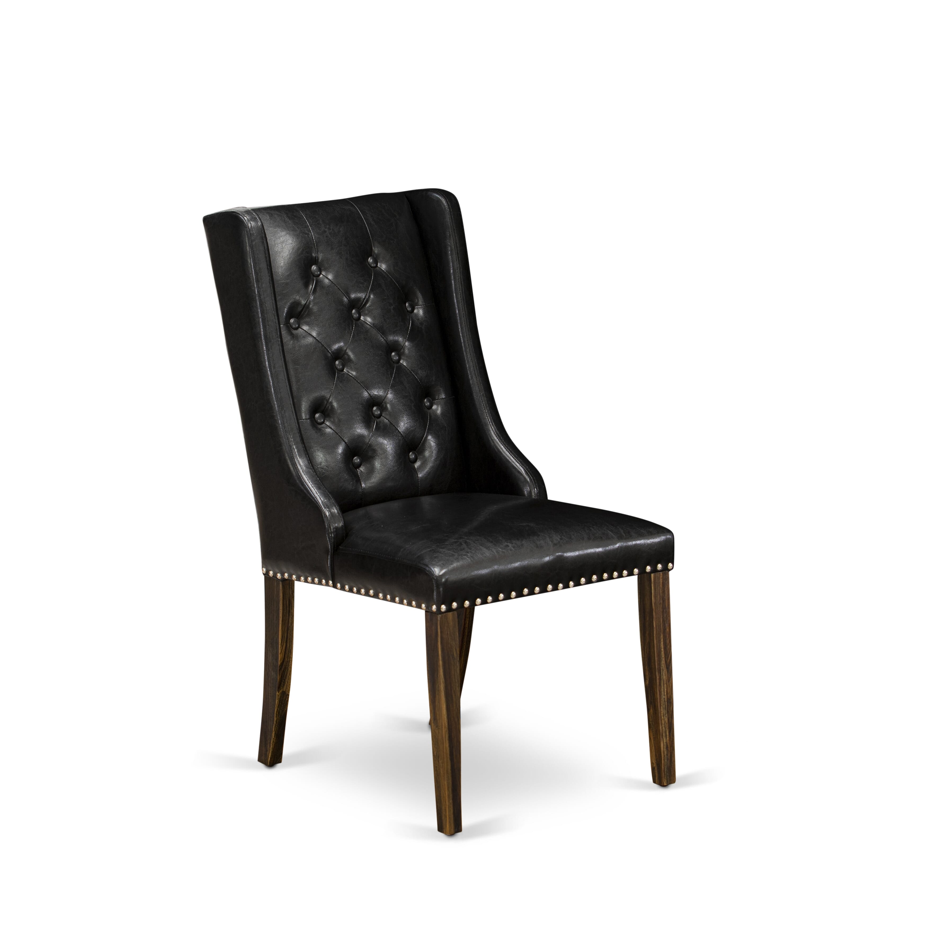 Juego de mesa de comedor de 7 piezas East West Furniture V727FO749-7 compuesto por una mesa de comedor rectangular con patas en V y 6 sillas Parsons de cuero sintético negro.