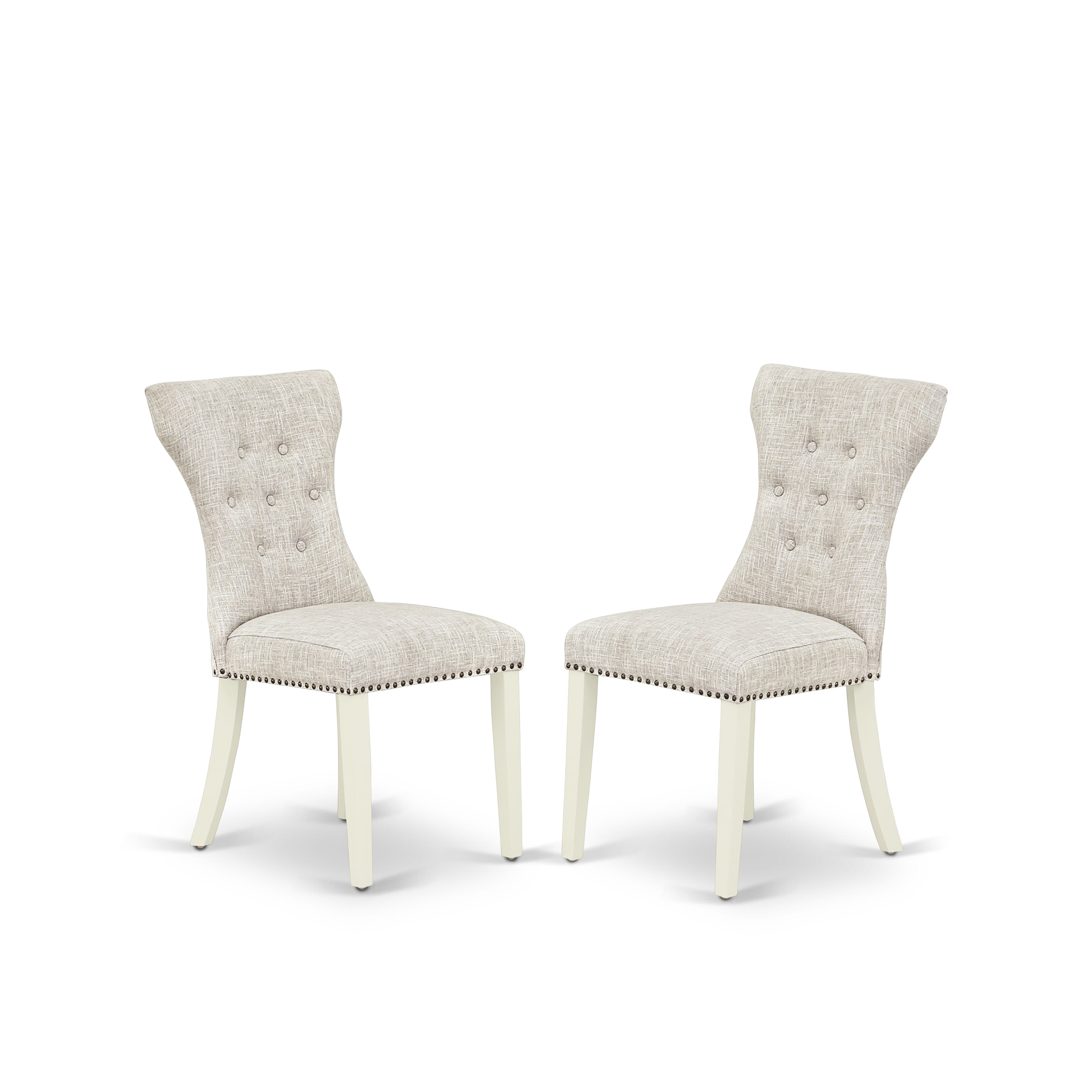 V027GA235-9 9-Piece Modern Dining Set- 8 Kitchen Chairs with Doeskin Linen Fabric Seat and Button Tufted Chair Back - Rectangular Table top & Wooden Legs (linen white Finish)