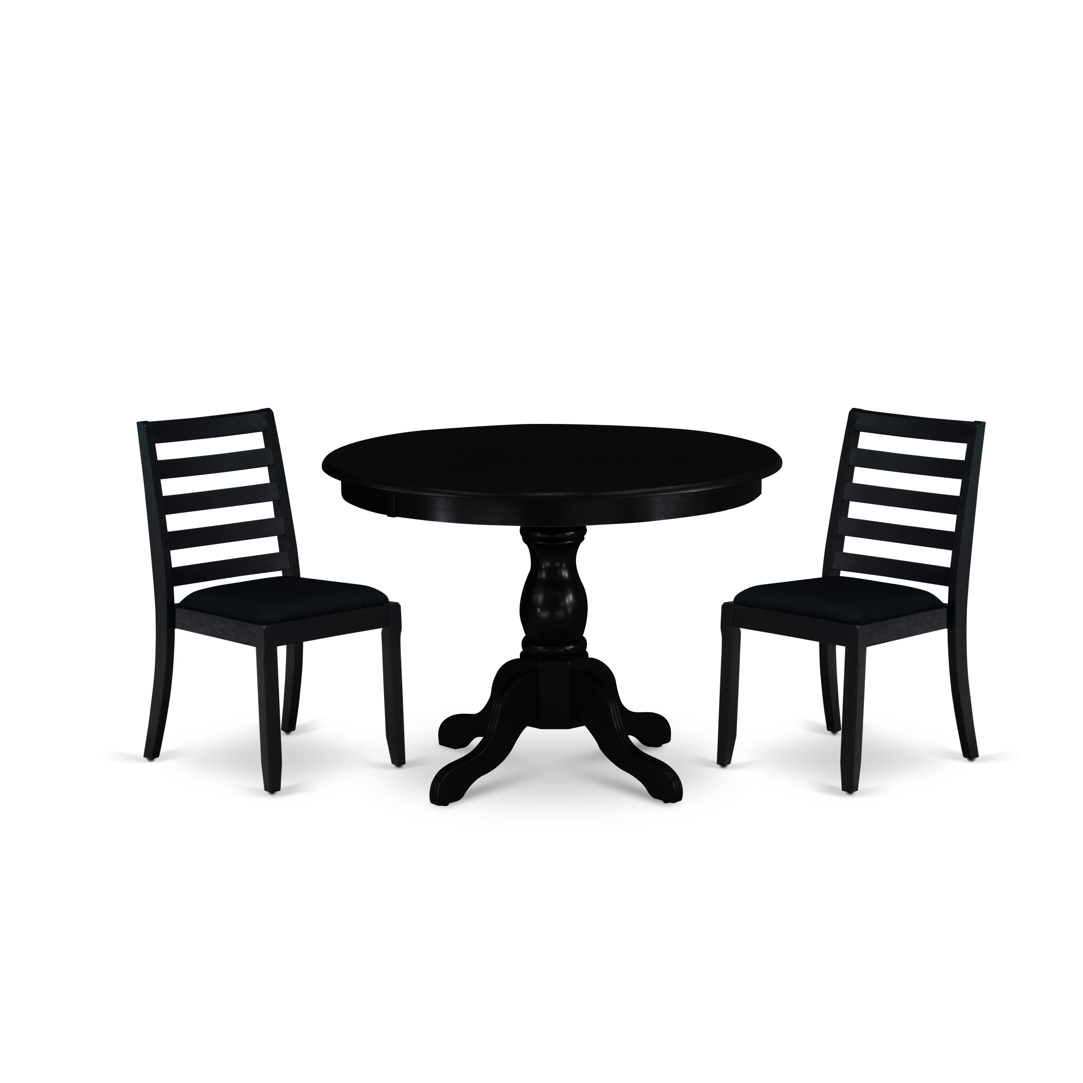 East West Furniture HBX13-ABK-24 -3 Piece Dining Set Includes a Round Table & 2 Stackable Linen Fabric Chairs, Wire Brushed Black