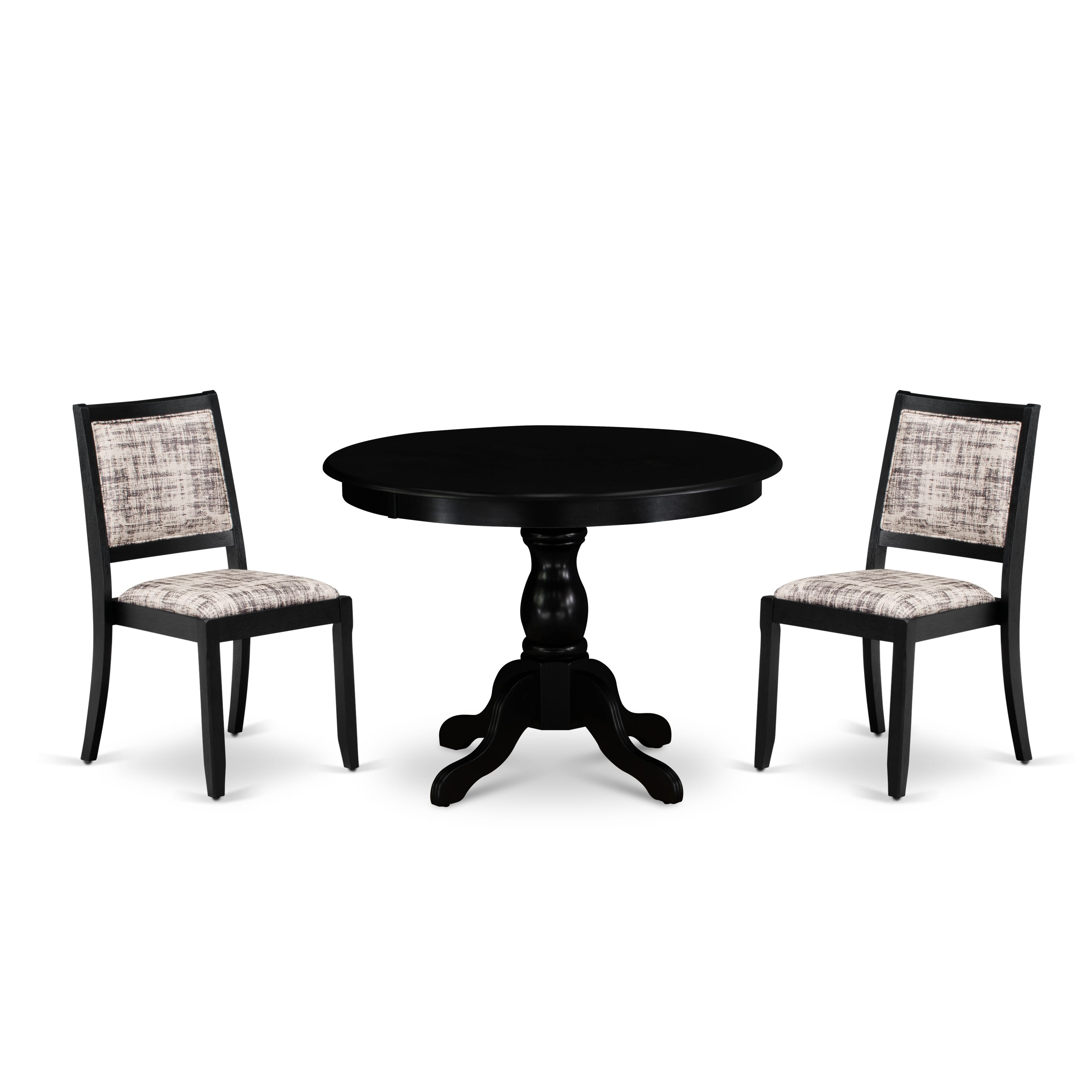 East West Furniture HBX23-ABK-30 -3 Piece Dining Set Includes a Round Table & 2 Stackable Faux Leather Fabric Chairs, Wire Brushed Black