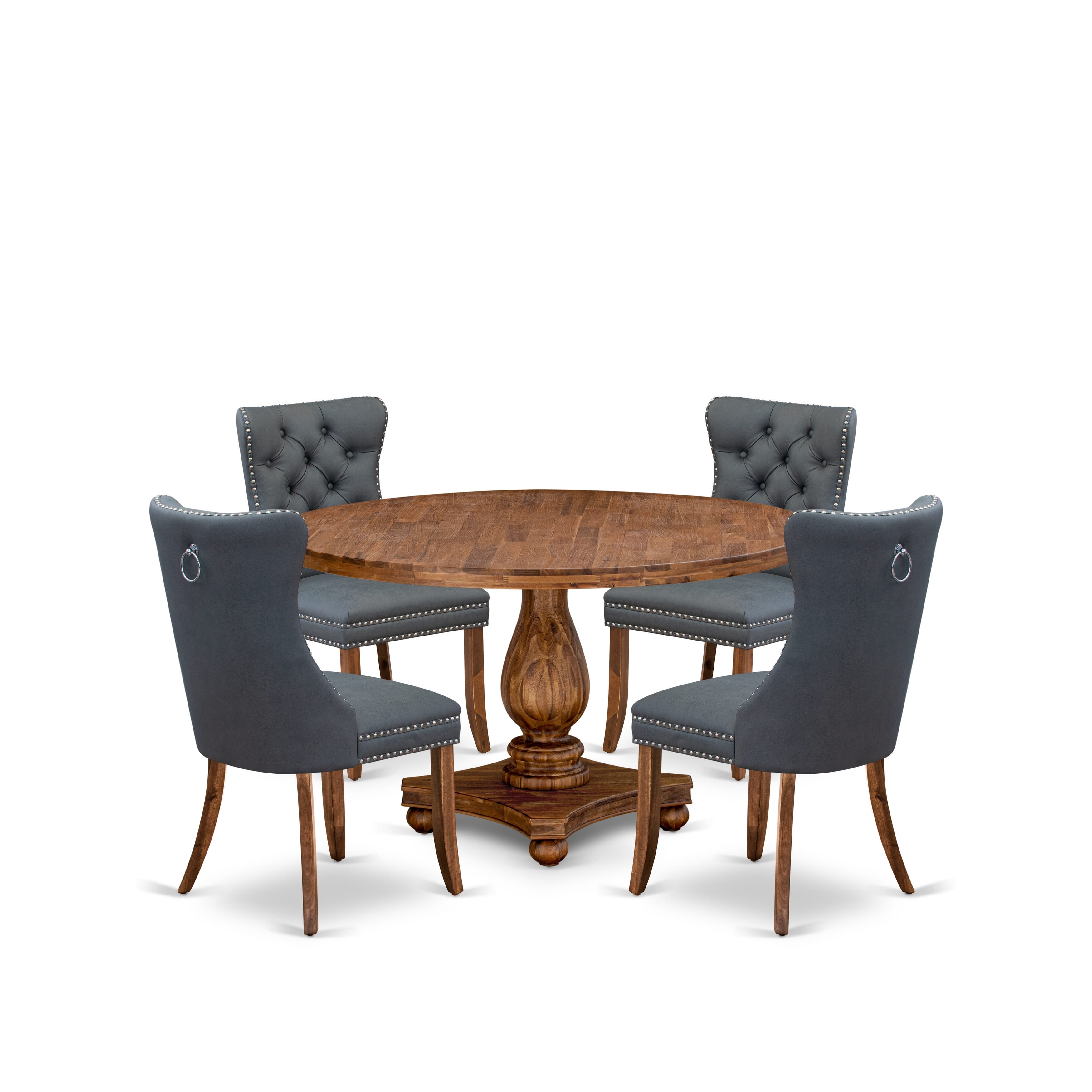 Luxe by East West Furniture I2DA5-50N-13 5-piece Dining table set consists of a Kitchen Table and 4 Platinum Gray Faux Leather Modern Dining Chairs with Button Tufted Back - Antique Walnut Finish
