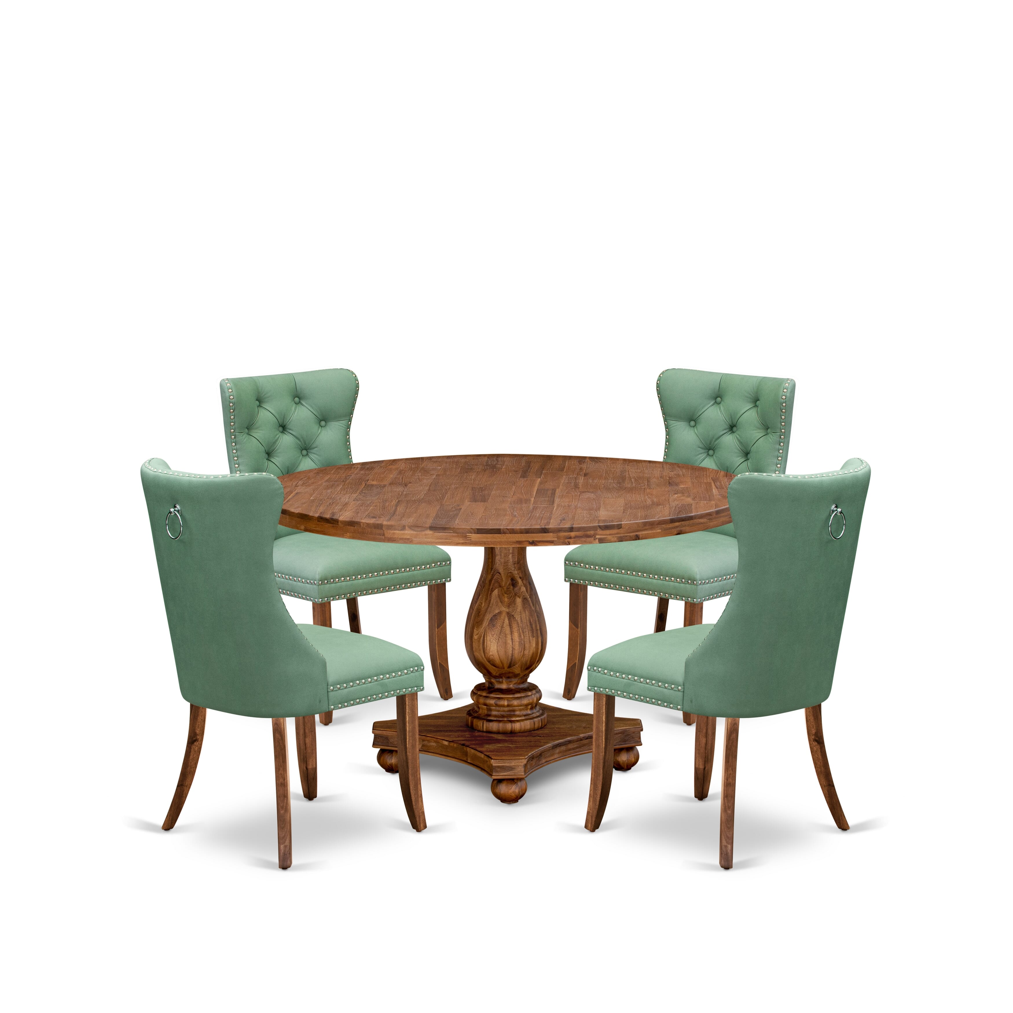 Luxe by East West Furniture I2DA5-50N-22 5-Pc Dining Set Consist a Modern Kitchen Table and 4 Willow Green Faux Leather Padded Chairs with Button-Tufted Back, Antique Walnut