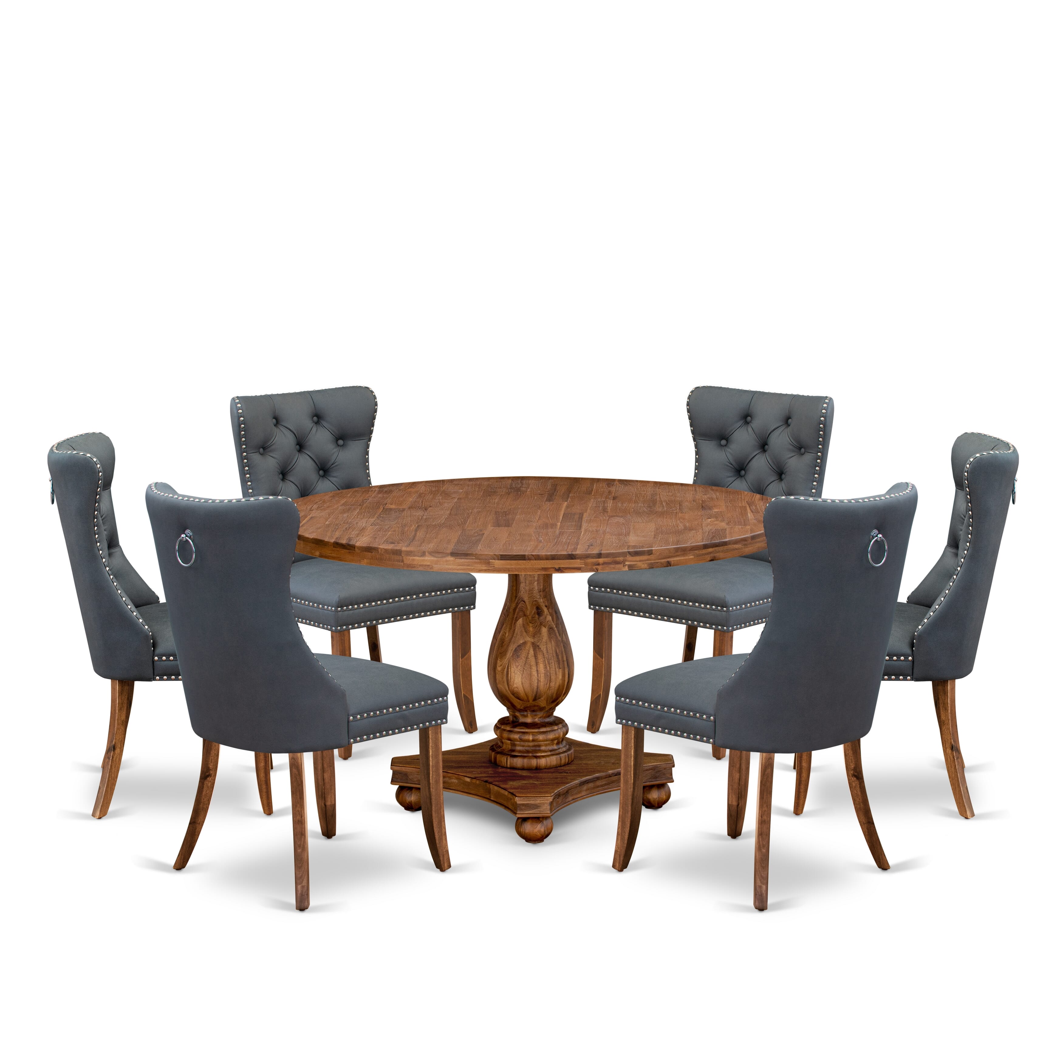 Luxe by East West Furniture I2DA7-50N-13 7-piece Modern Dining table set included a Kitchen Table and 6 Platinum Gray Faux Leather Dining Chairs with Button Tufted Back - Antique Walnut Finish