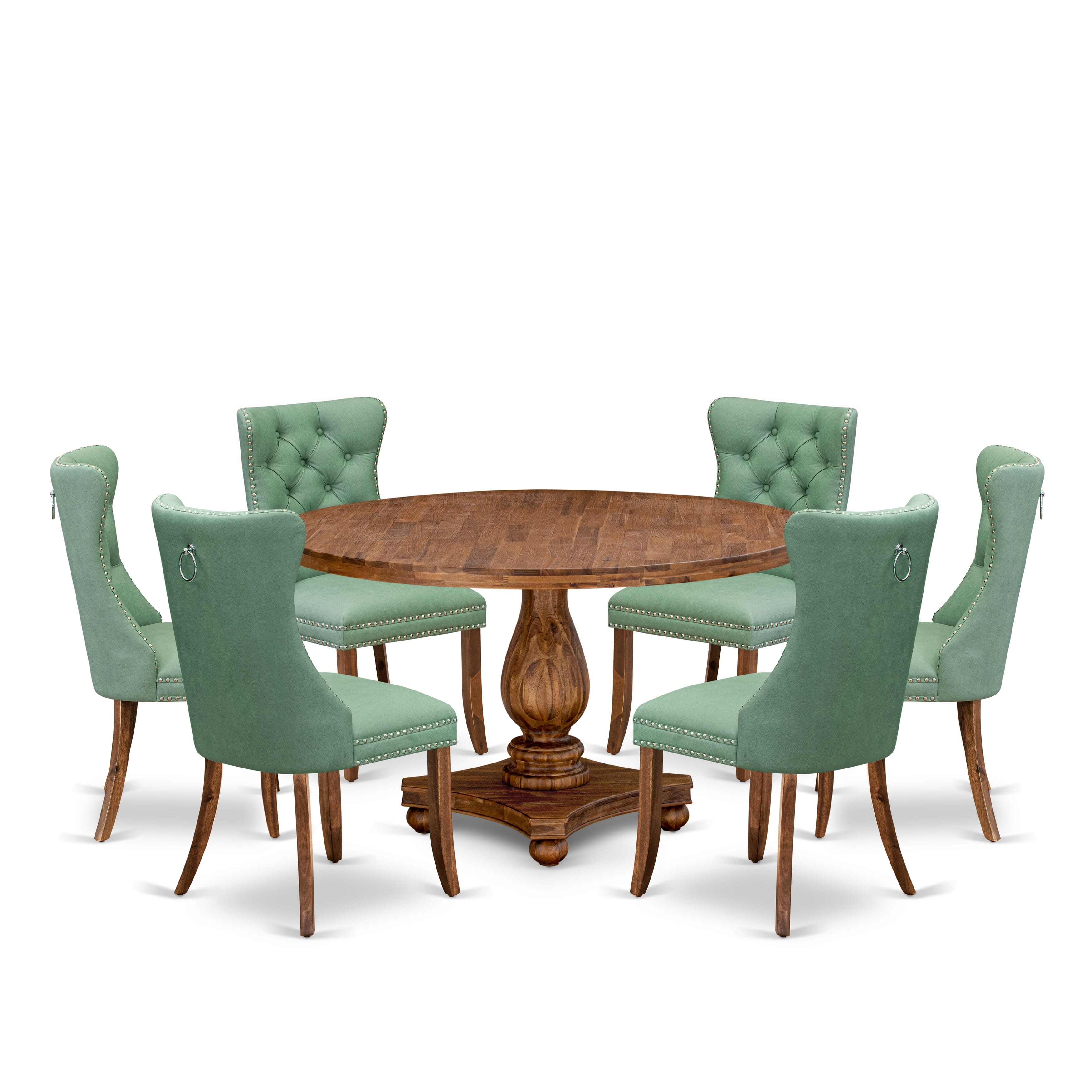 Luxe by East West Furniture I2DA7-50N-22 7-Pc Dining Set Contain a Mid Century Table and 6 Willow Green Faux Leather Upholstered Chairs with Button-Tufted Back, Antique Walnut