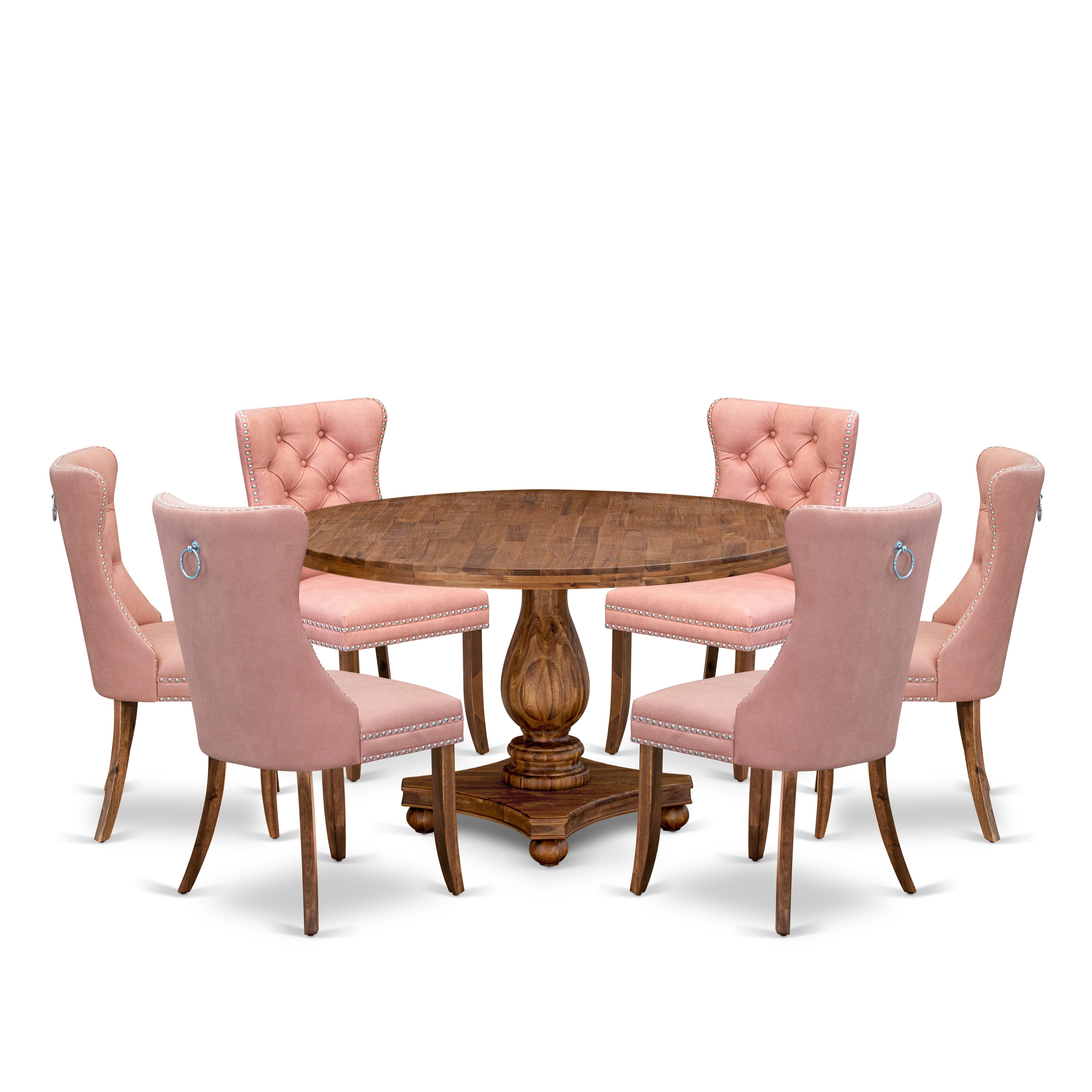 Luxe by East West Furniture I2DA7-50N-23 7-Pc Mid Century Dining Set Contain a Table and 6 Beige Red Faux Leather Upholstered Chairs with Button-Tufted Back, Antique Walnut