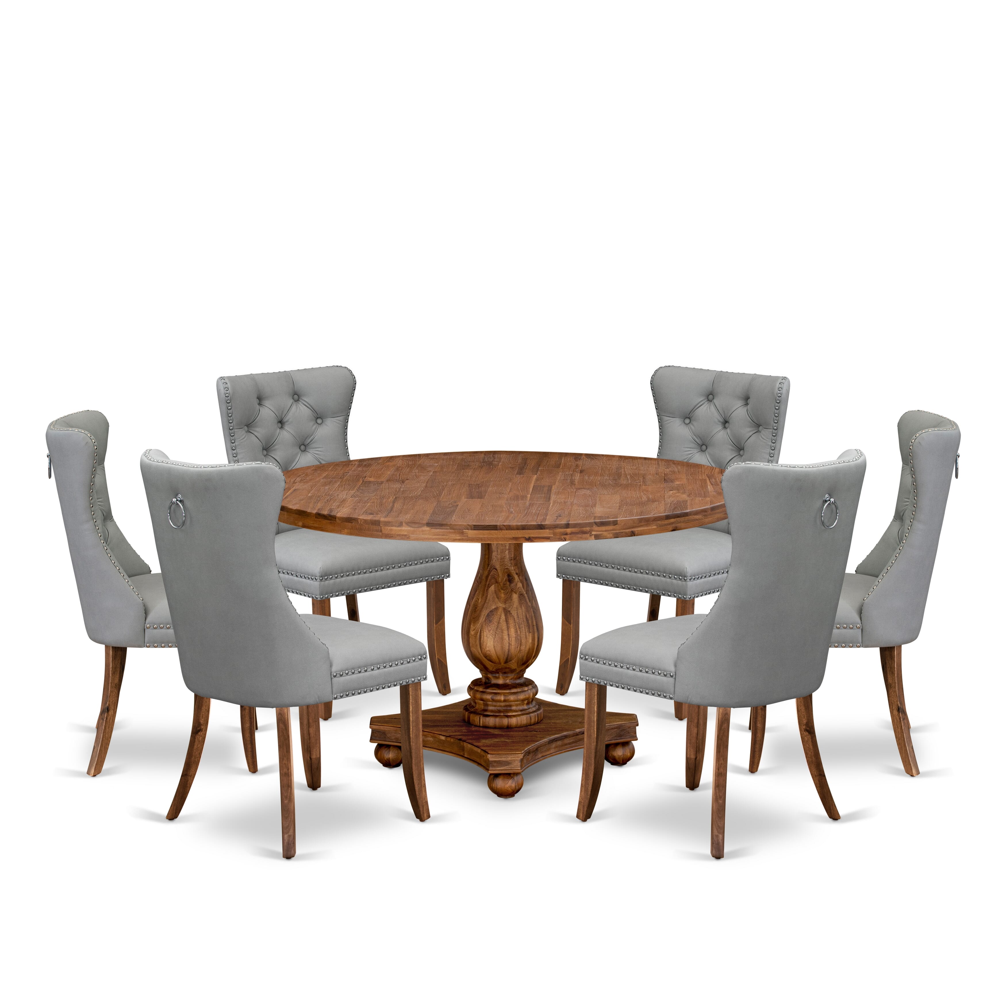 Luxe by East West Furniture I2DA7-50N-27 7-Pc Kitchen Table Set Contain a Mid Century Modern Table and 6 Light Gray Faux Leather Chairs with Button-Tufted Back, Antique Walnut