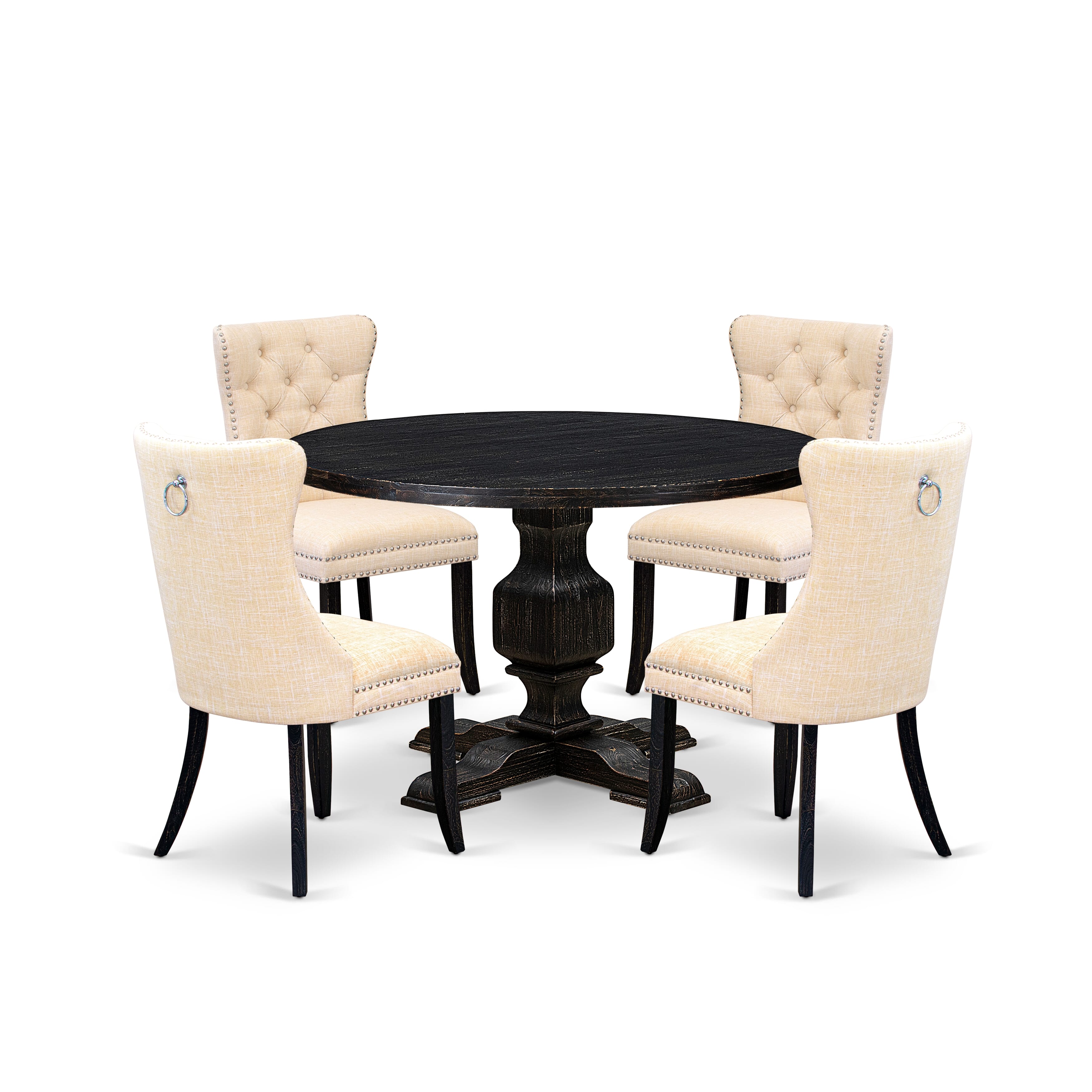 Luxe by East West Furniture I3DA5-411-32 5-pc kitchen table set included a wood table and 4 Light Beige Linen Fabric dining chairs with Button Tufted Back - Sand Blasted Black