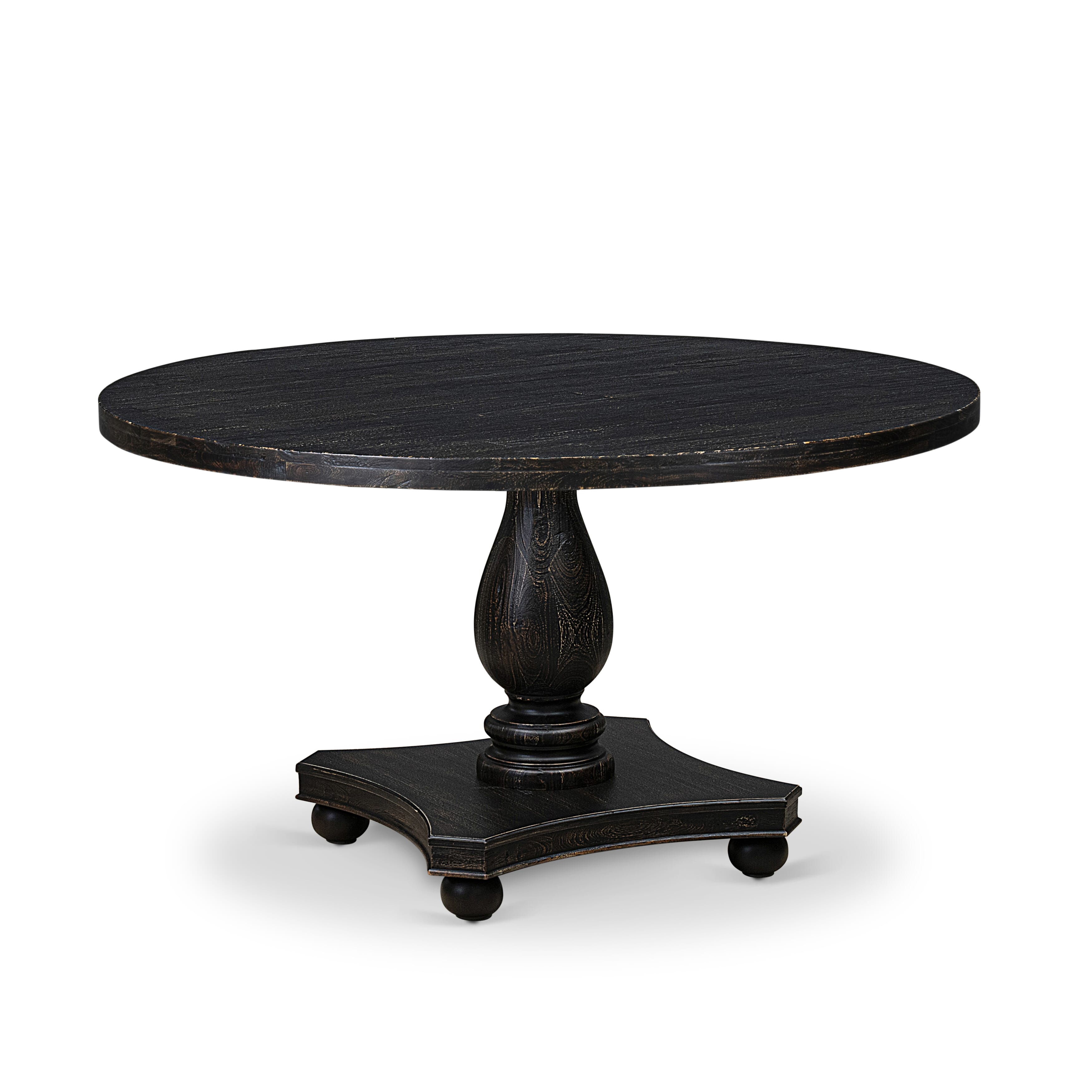 Luxe by East West Furniture I2DA7-511-27 7 Piece Dining Table Set Contains a 54" Round Table with Pedestal and 6 Light Gray Faux Leather Upholstered Chairs, Sand Blasted Black