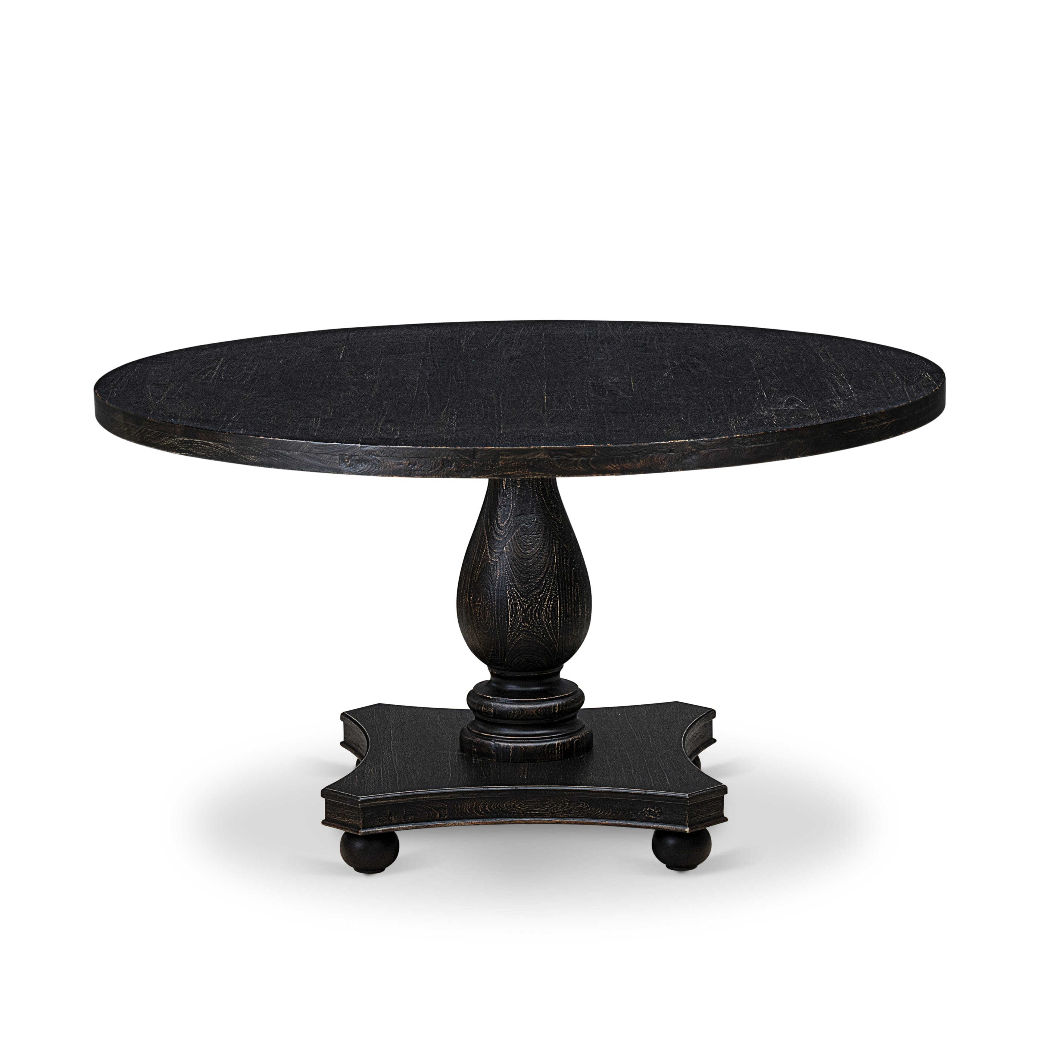 Luxe by East West Furniture I2DA7-511-27 7 Piece Dining Table Set Contains a 54" Round Table with Pedestal and 6 Light Gray Faux Leather Upholstered Chairs, Sand Blasted Black