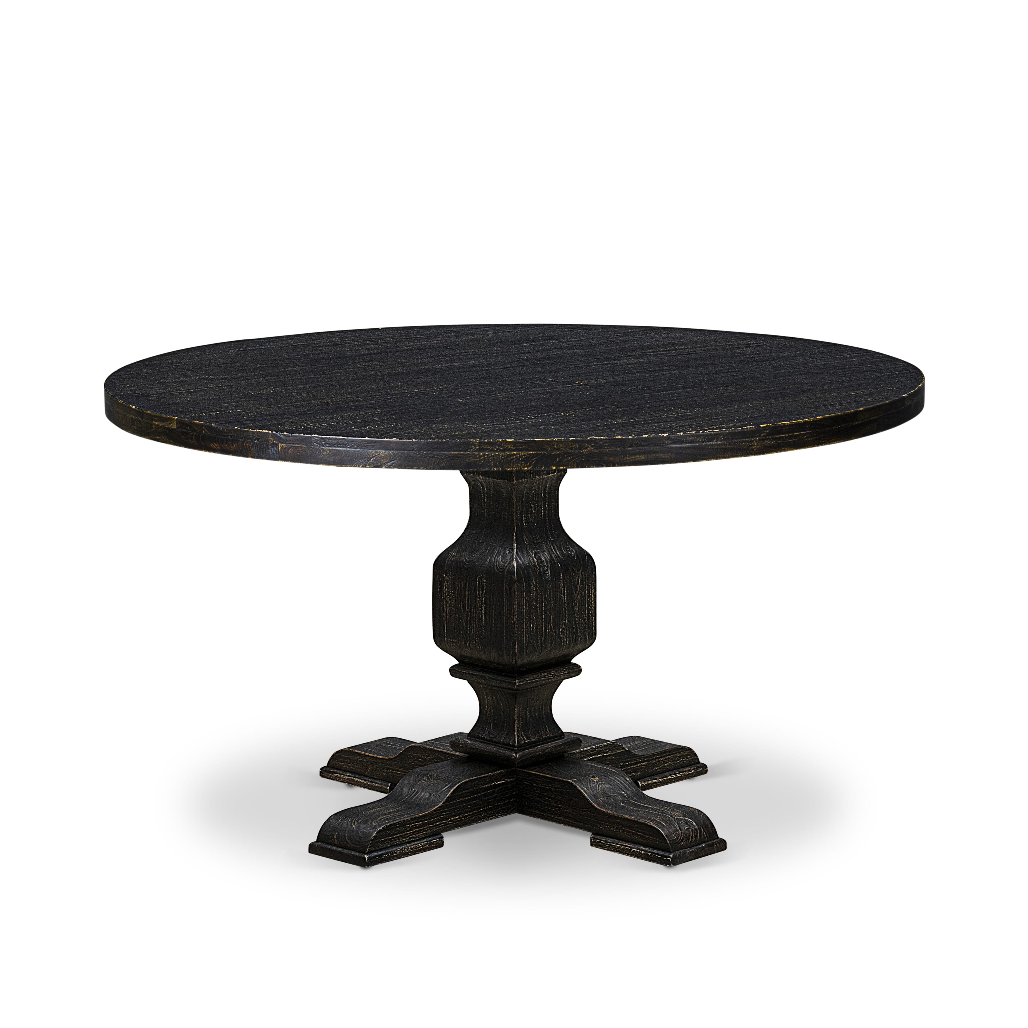 Luxe by East West Furniture I3DA5-511-24 5 Piece Dining Room Set for 4 Includes a 54" Round Table with Pedestal and 4 Black Linen Fabric Parson Chairs, Sand Blasted Black