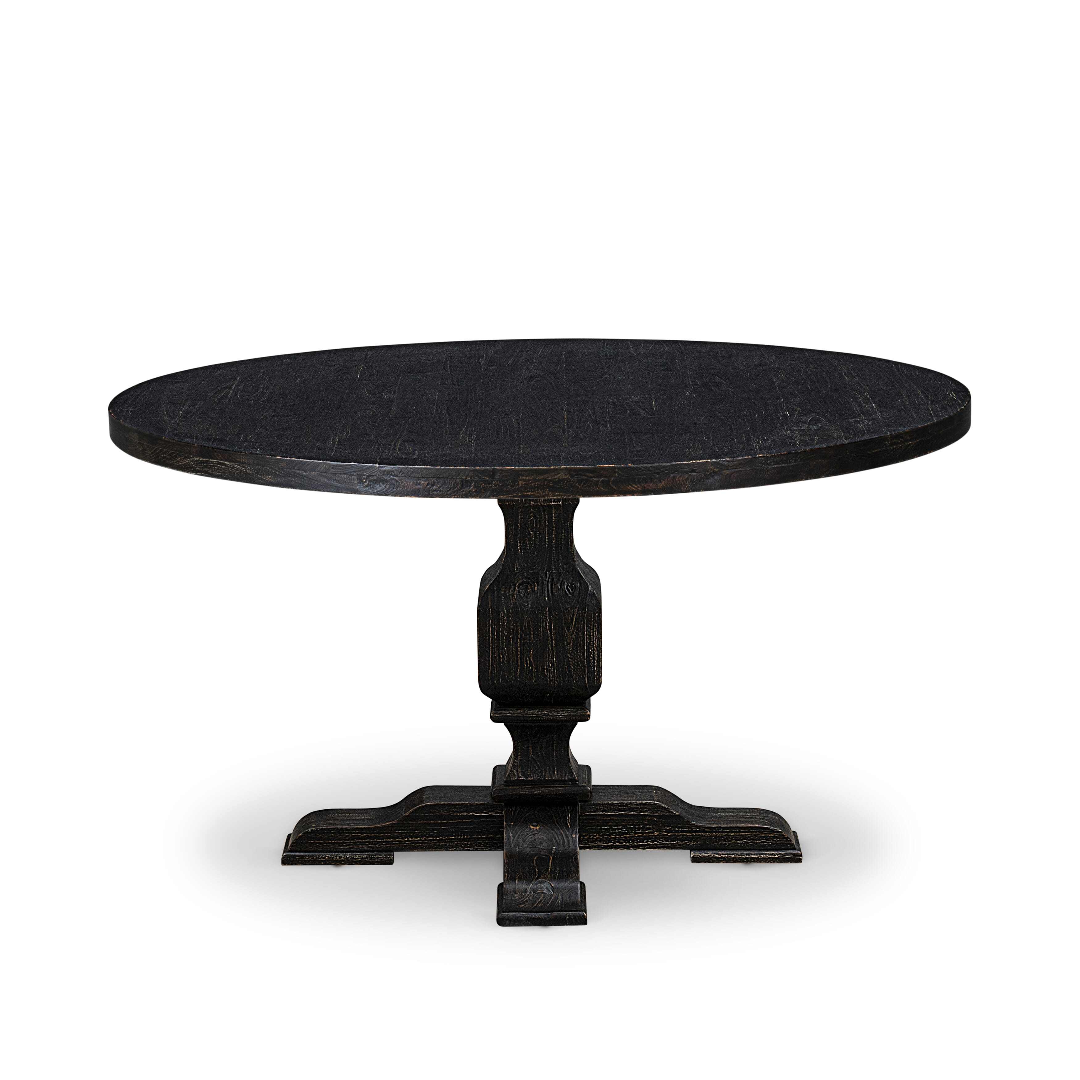Luxe by East West Furniture I3DA5-511-24 5 Piece Dining Room Set for 4 Includes a 54" Round Table with Pedestal and 4 Black Linen Fabric Parson Chairs, Sand Blasted Black