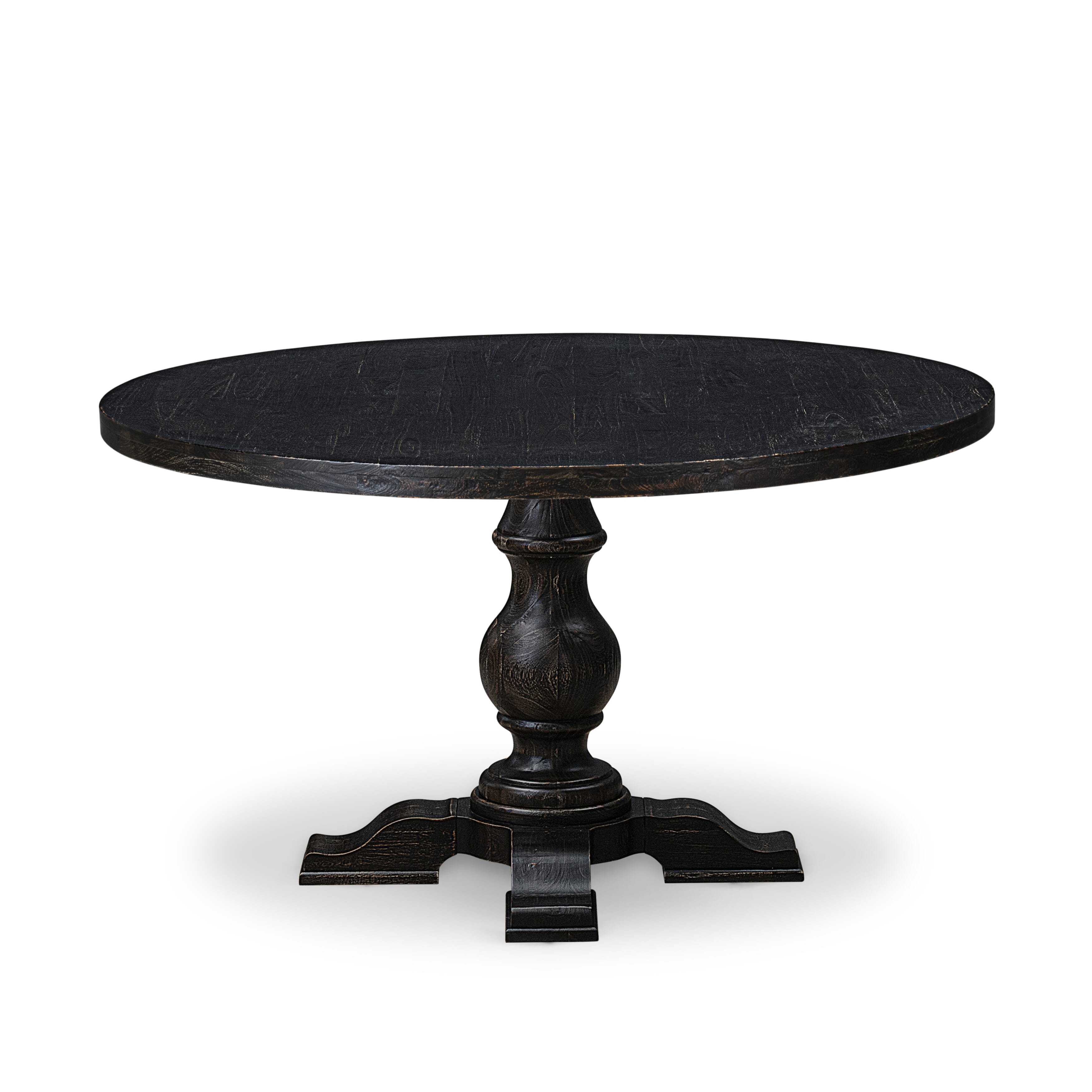 Luxe by East West Furniture I5DA7-511-32 7-piece Kitchen Set included a Dining table and 6 Light Beige Linen Fabric Dinner chairs with Button Tufted Back -Sand Blasted Black