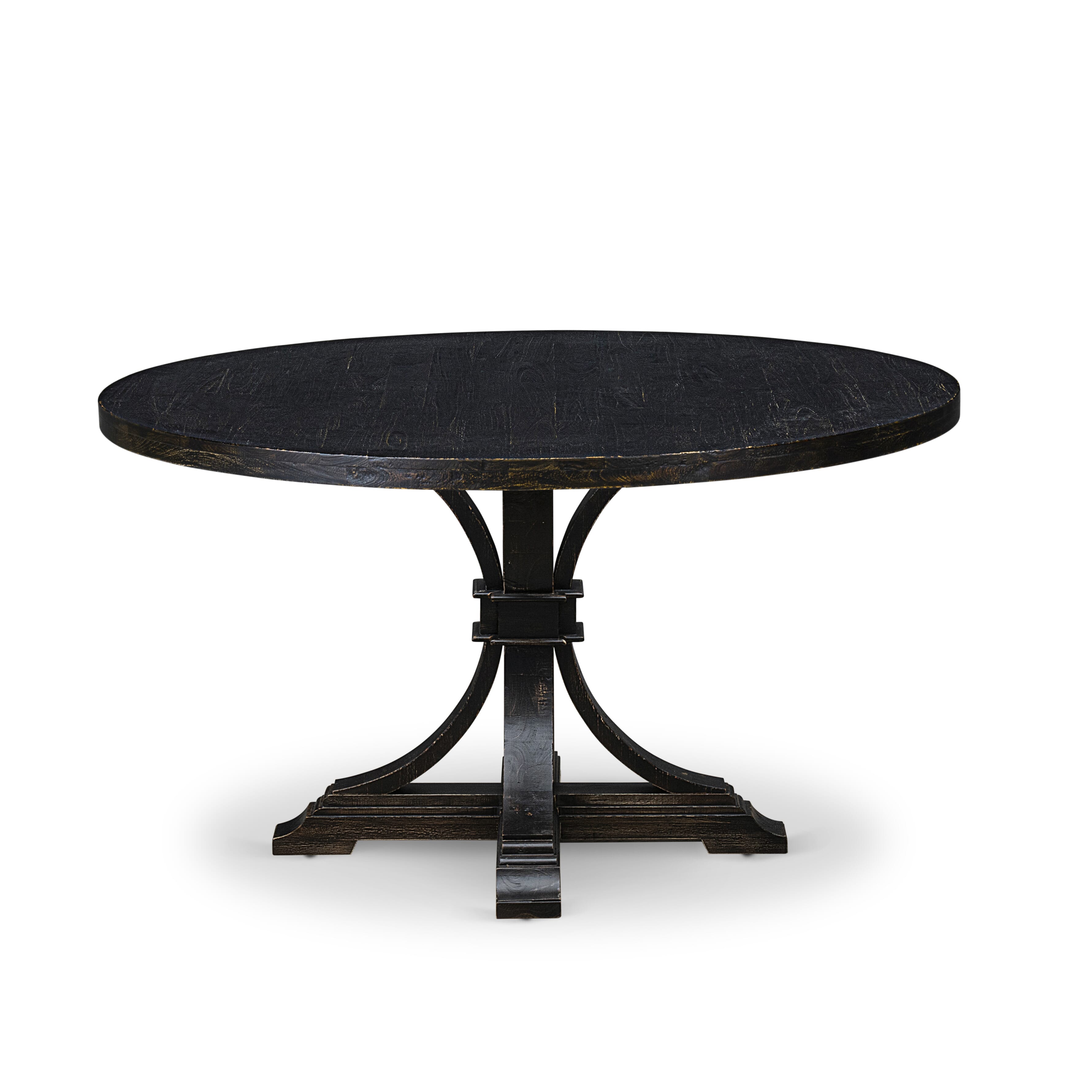 Luxe by East West Furniture I7DA5-511-23 5 Piece Dining Set for 4 Consists of a 54" Round Table with Pedestal and 4 Beige Red Faux Leather Padded Chairs, Sand Blasted Black