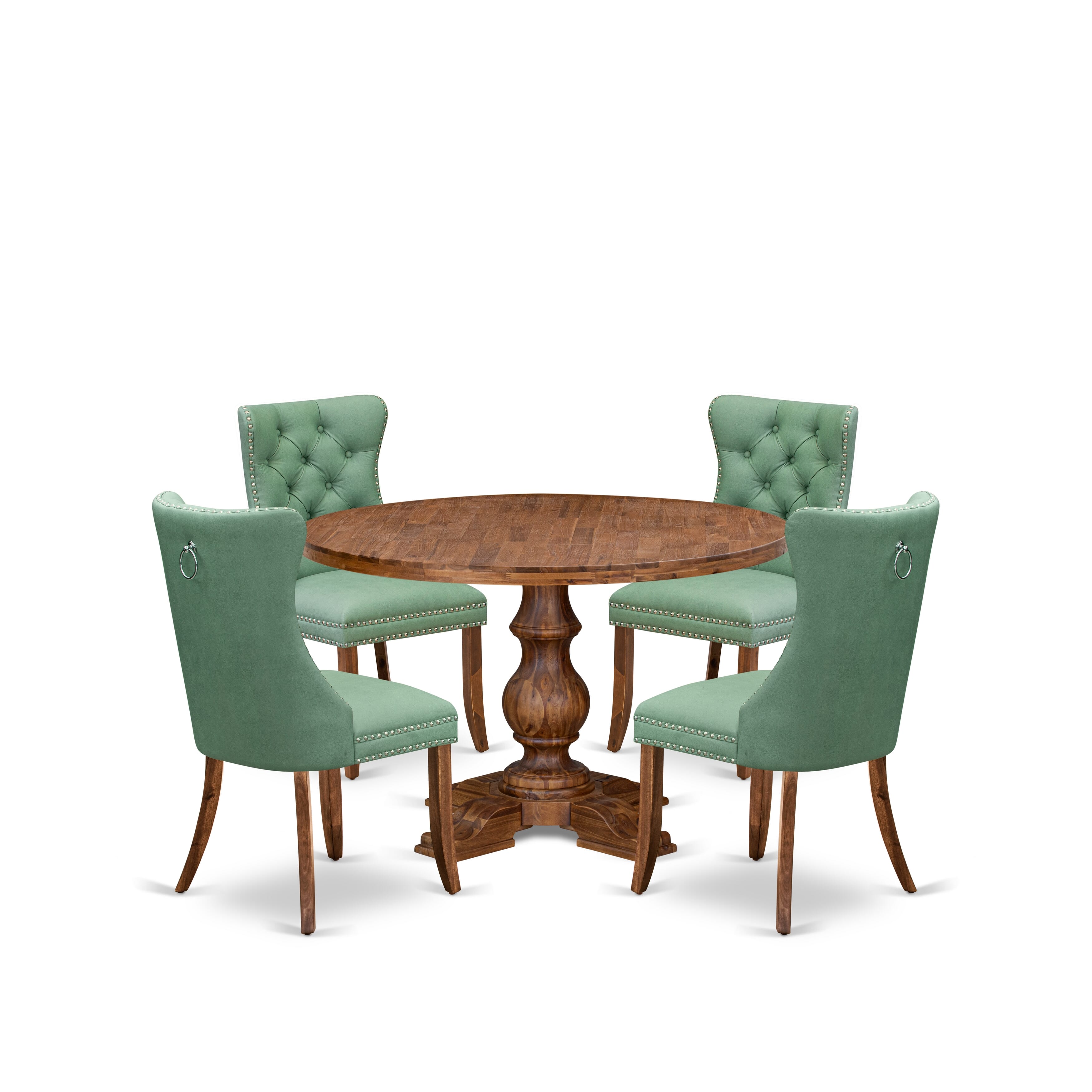 Luxe by East West Furniture I5DA5-40N-22 5-Pc Kitchen Table Set Contain a Wood Table and 4 Willow Green Faux Leather Parson Chairs with Button-Tufted Back, Antique Walnut