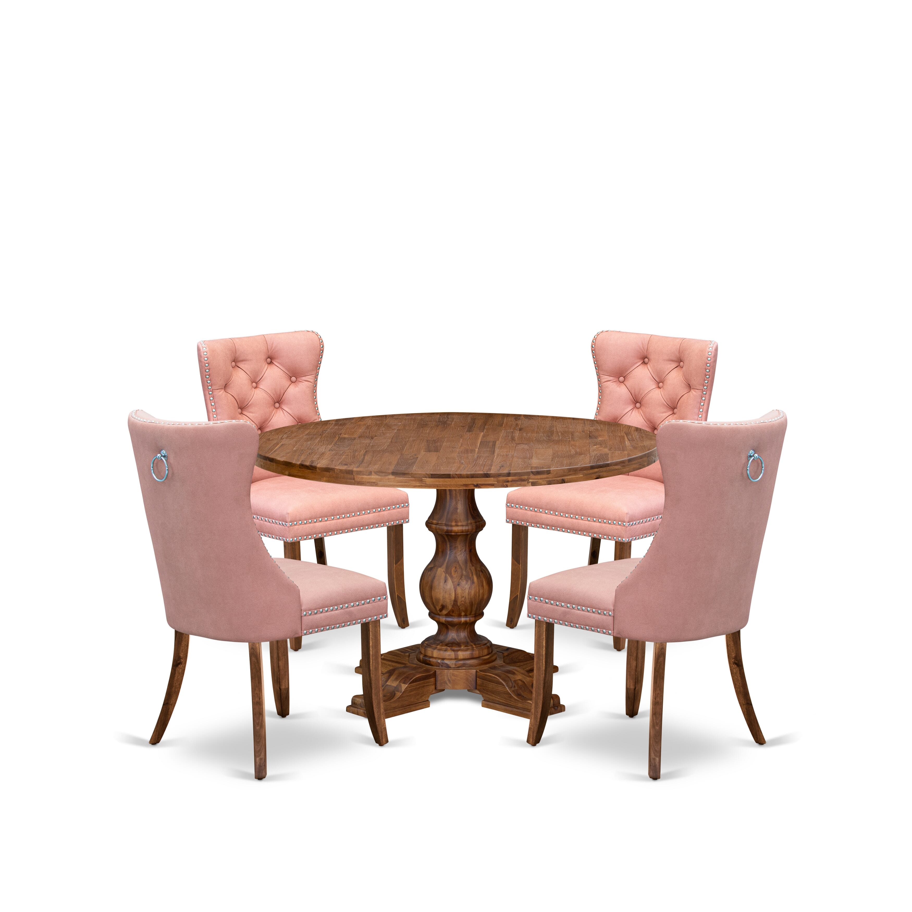 Luxe by East West Furniture I5DA5-40N-23 5-Pc Modern Dining Table Set Contain a Wood Table and 4 Beige Red Faux Leather Parson Chairs with Button-Tufted Back, Antique Walnut