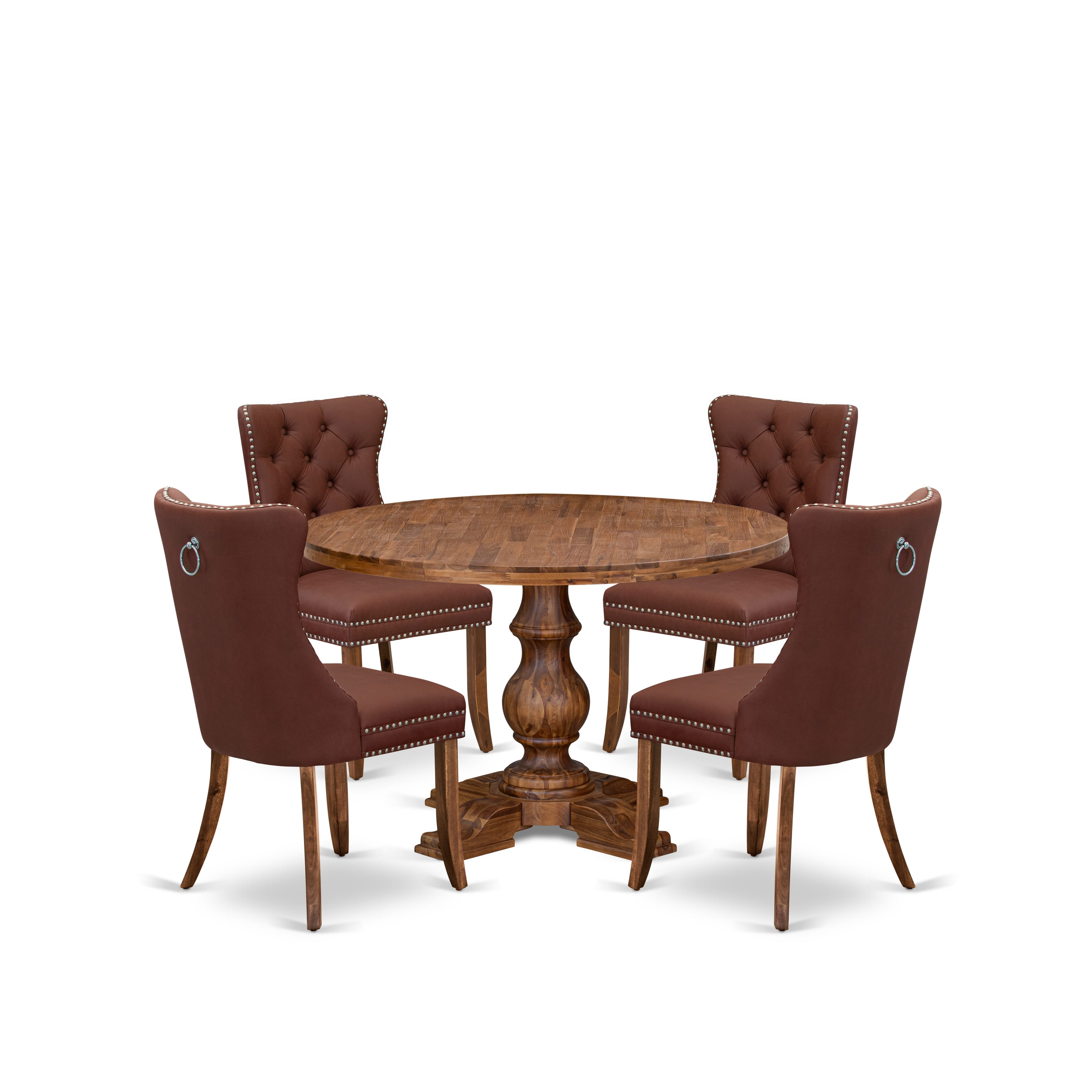 Luxe by East West Furniture I5DA5-40N-26 5-Pc Mid Century Modern Dining Set Contain a Wood Table and 4 Burgundy Faux Leather Chairs with Button-Tufted Back, Antique Walnut