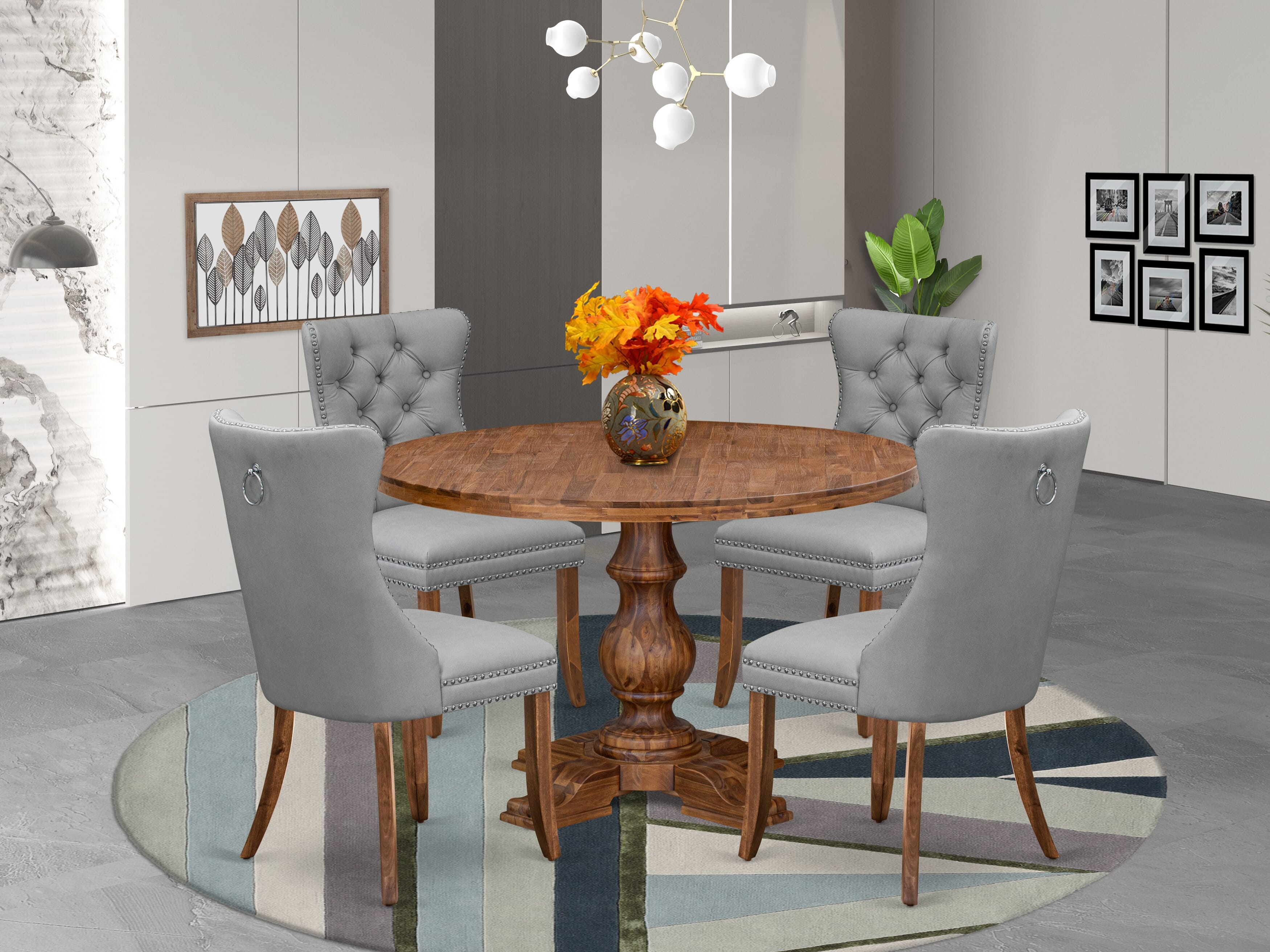 Luxe by East West Furniture I5DA5-40N-27 5-Pc Dinner Table Set Contain a Wood Table and 4 Light Gray Faux Leather Upholstered Chairs with Button-Tufted Back, Antique Walnut