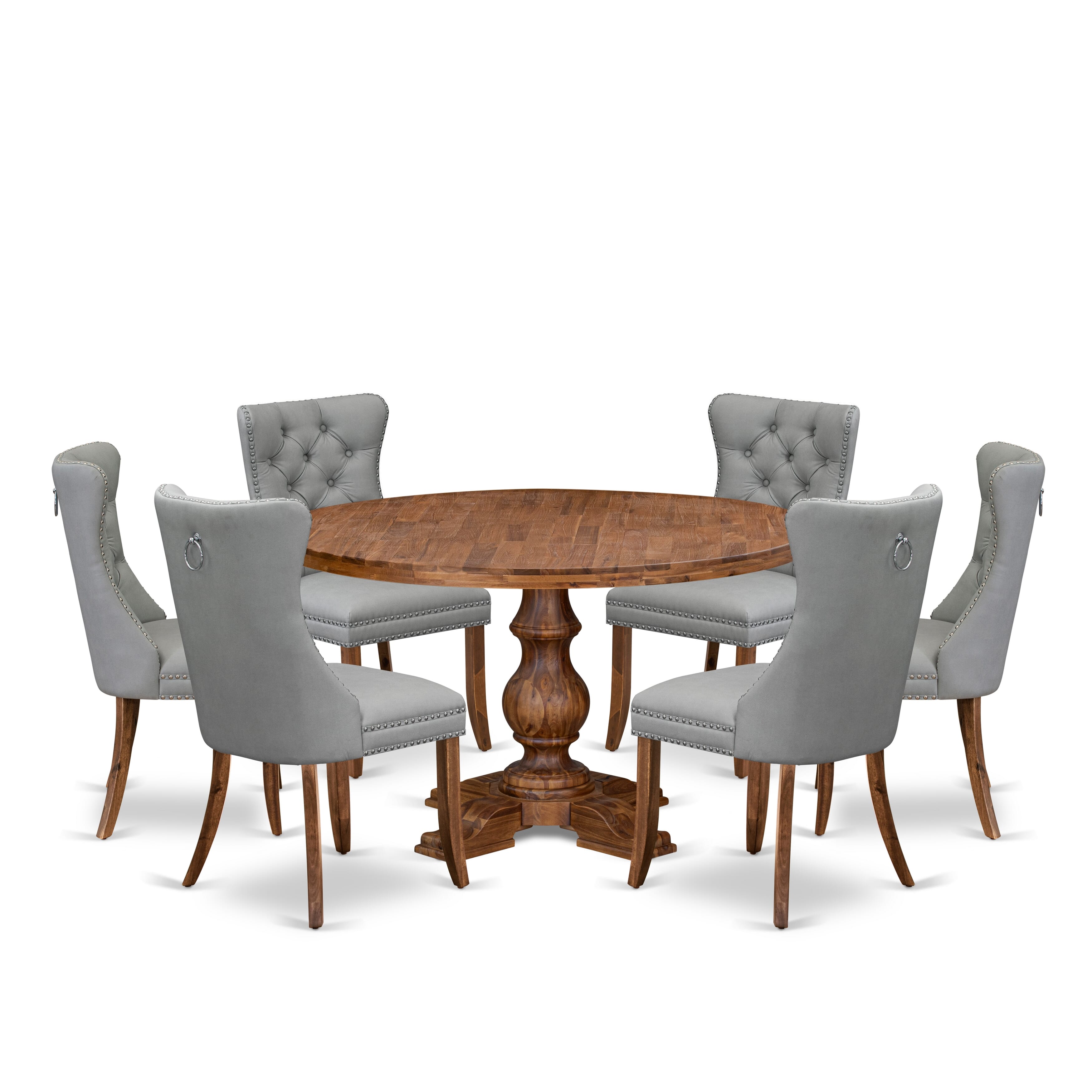 Luxe by East West Furniture I5DA7-50N-27 7-Pc Modern Dining Set Include a Dining Table and 6 Light Gray Faux Leather Parsons Chairs with Button-Tufted Back, Antique Walnut