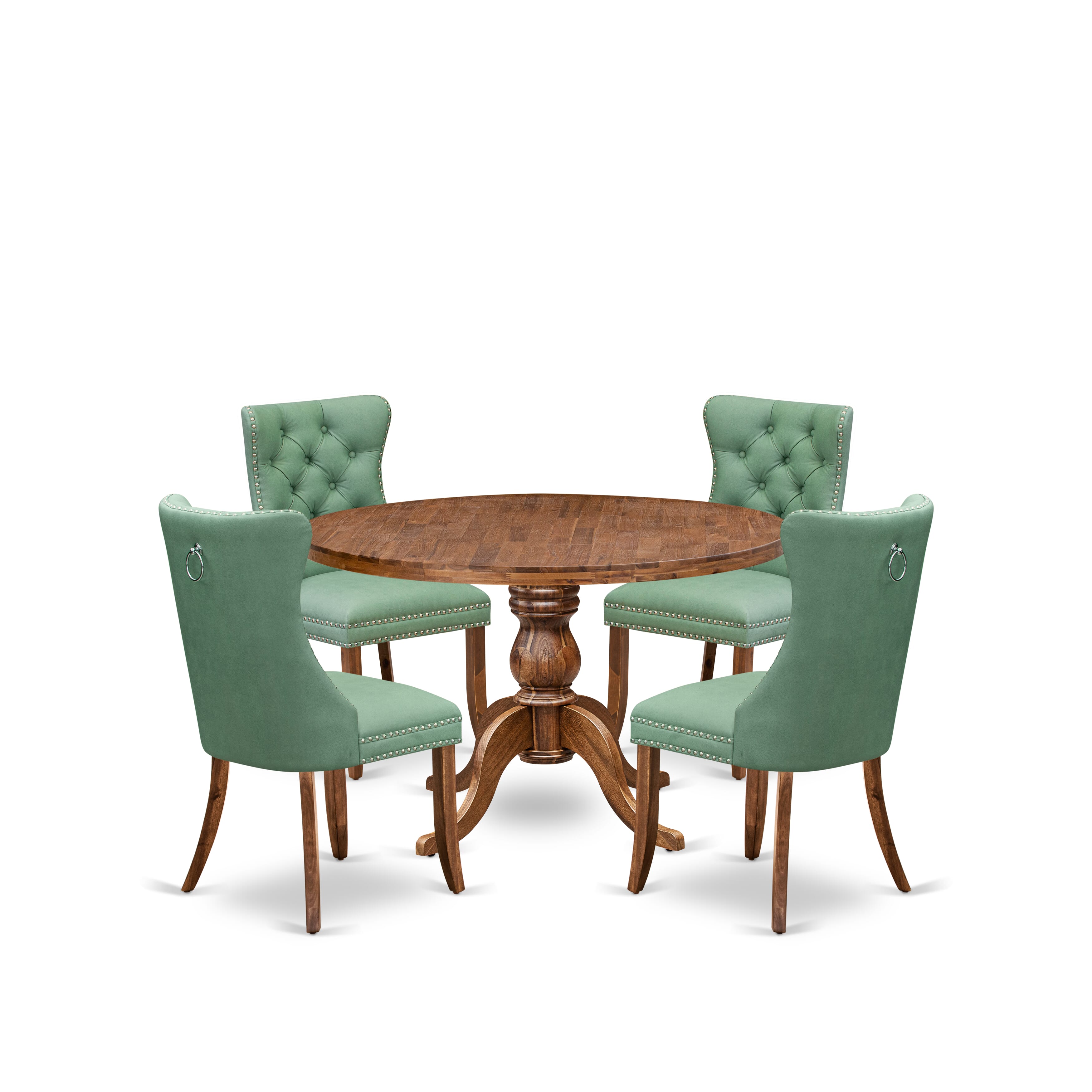 Luxe by East West Furniture I6DA5-40N-22 5-Pc DiningSet Consist a Wood Dining Table and 4 Willow Green Faux Leather Parsons Chairs with Button-Tufted Back, Antique Walnut