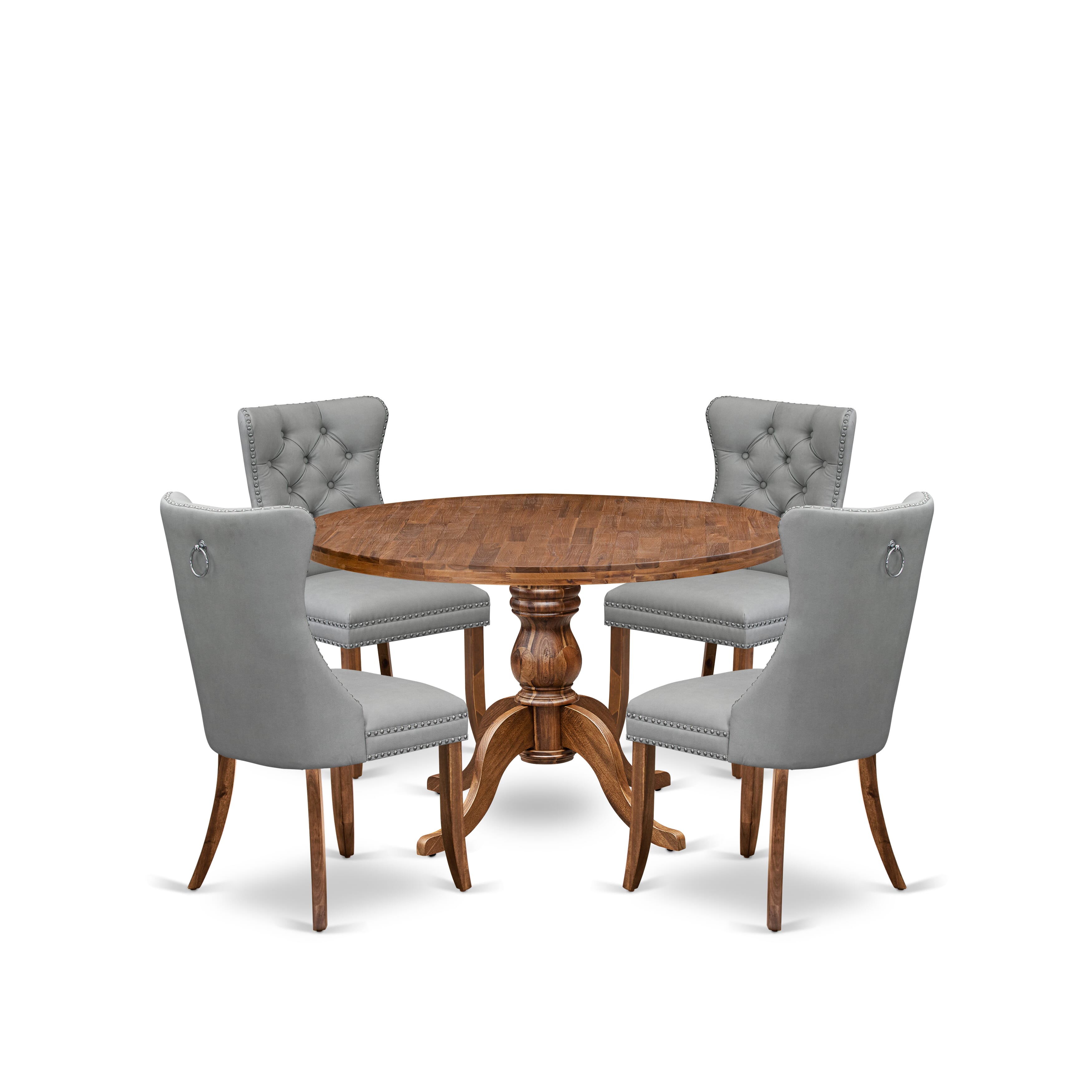Luxe by East West Furniture I6DA5-40N-27 5-Pc Kitchen Table Set Consist a Table and 4 Light Gray Faux Leather Upholstered Dining Chairs with Button-Tufted Back, Antique Walnut