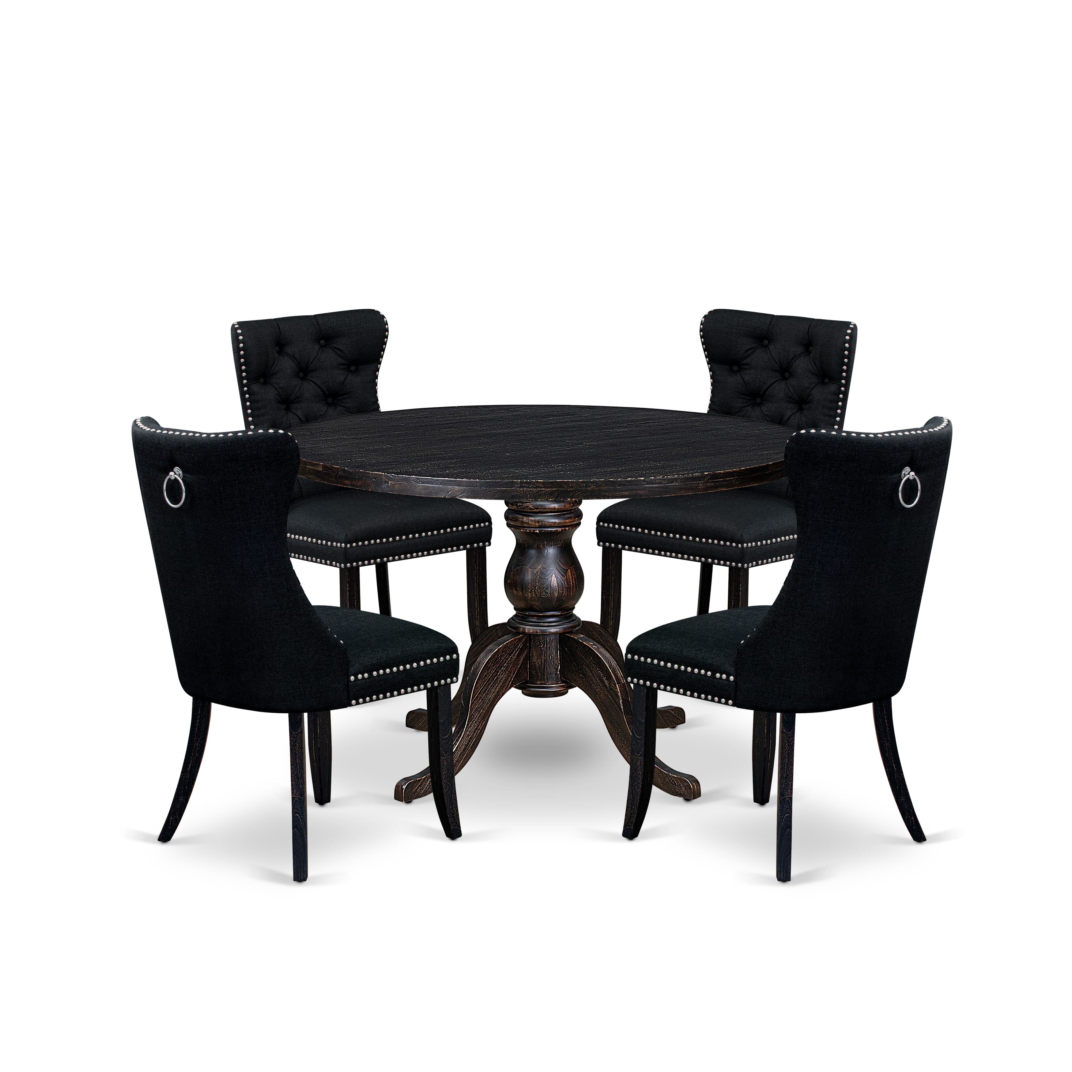 Luxe by East West Furniture I6DA5-411-24 5-pc Kitchen Table Set contains a parson table and 4 Black Linen Fabric kitchen chairs with Button Tufted Back - Sand Blasted Black