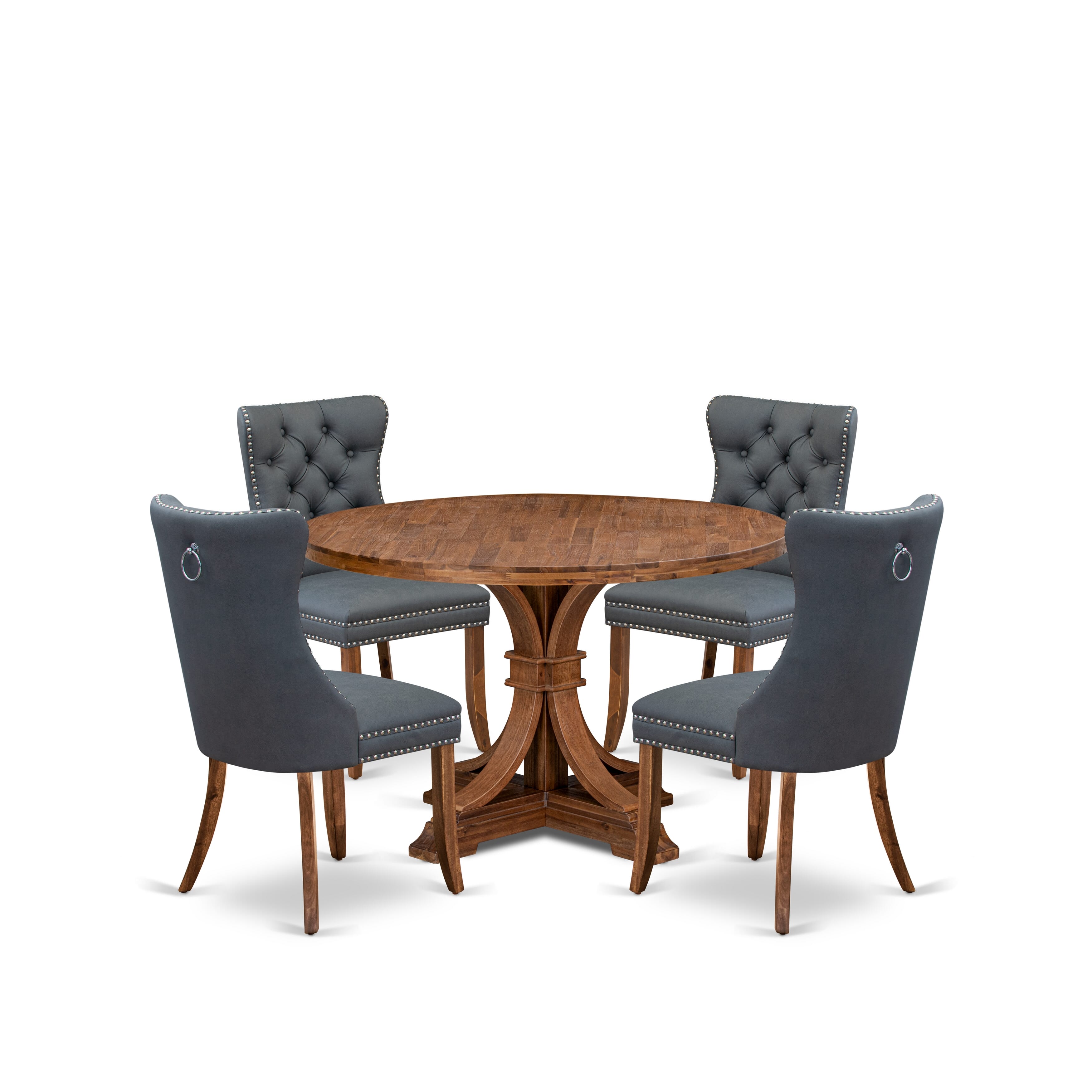 Luxe by East West Furniture I7DA5-40N-13 5-piece Kitchen table set included a Modern Dining Table and 4 Platinum Gray Faux Leather Kitchen Chairs with Button Tufted Back - Antique Walnut Finish