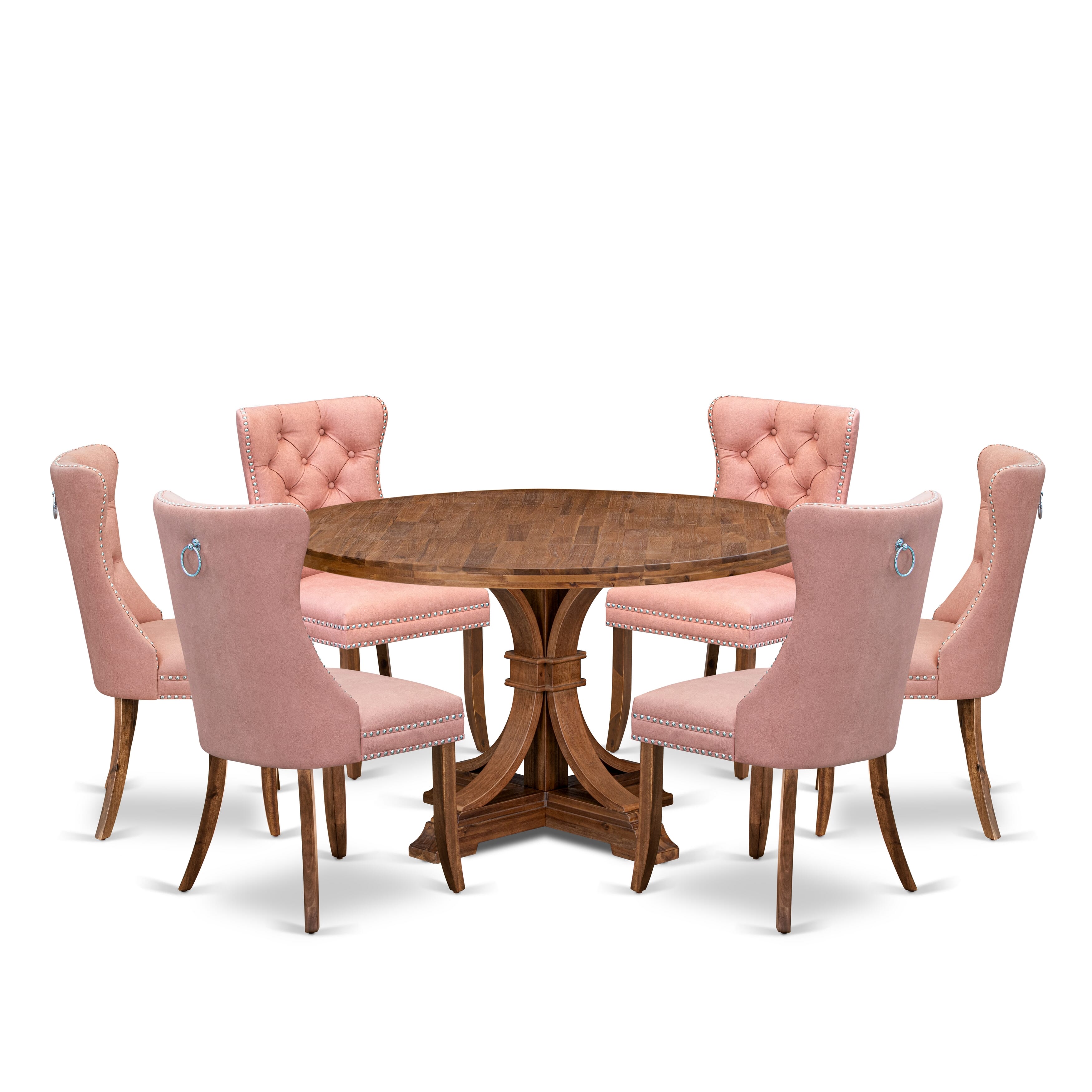 Luxe by East West Furniture I7DA7-50N-23 7-Pc Kitchen Table Set Contain a Dining Room Table and 6 Beige Red Faux Leather Dining Chairs with Button-Tufted Back, Antique Walnut