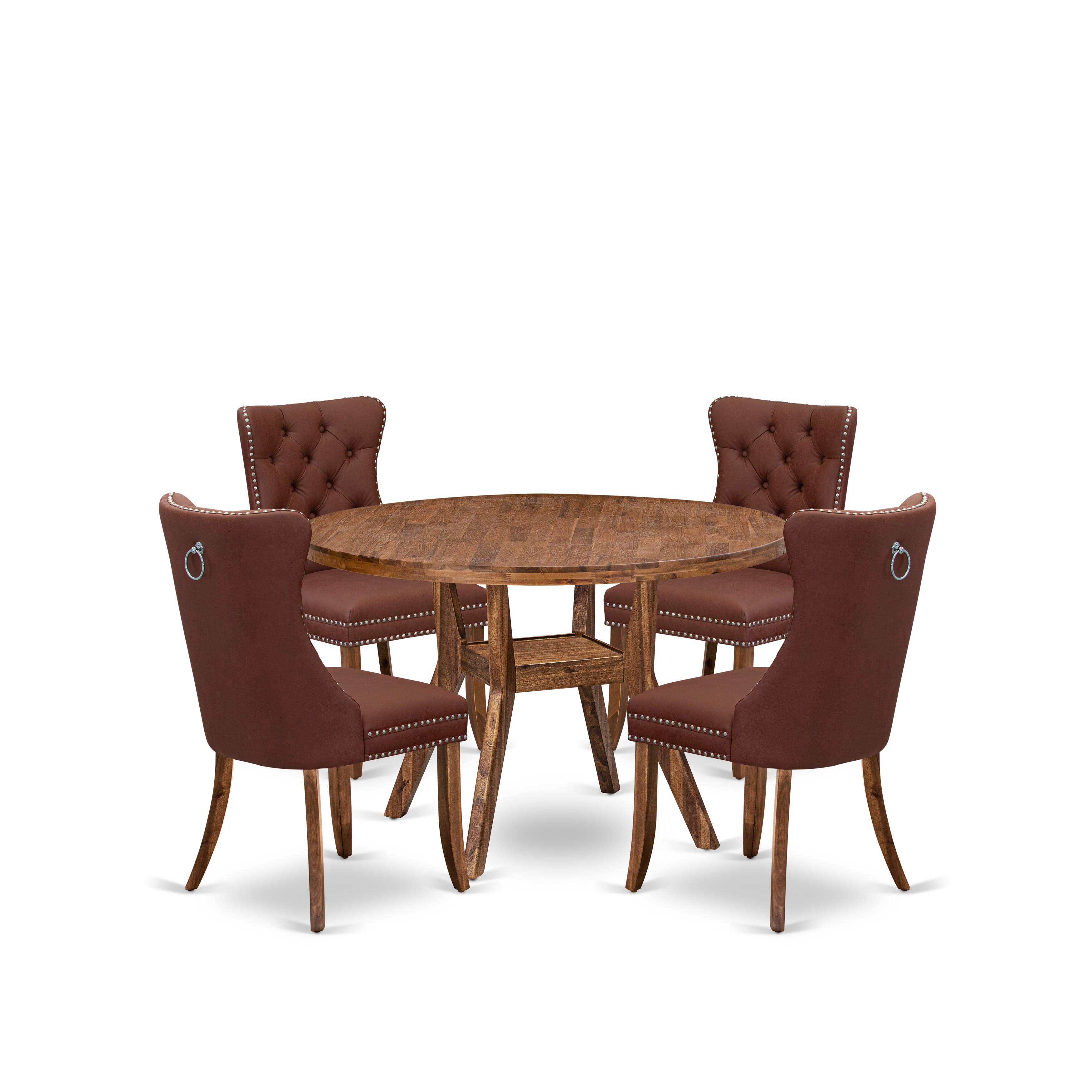 Luxe by East West Furniture I8DA5-40N-26 5-Pc Dining Set Contain a Wooden Dining Table and 4 Burgundy Faux Leather Parson Dining Chairs with Button-Tufted Back, Antique Walnut