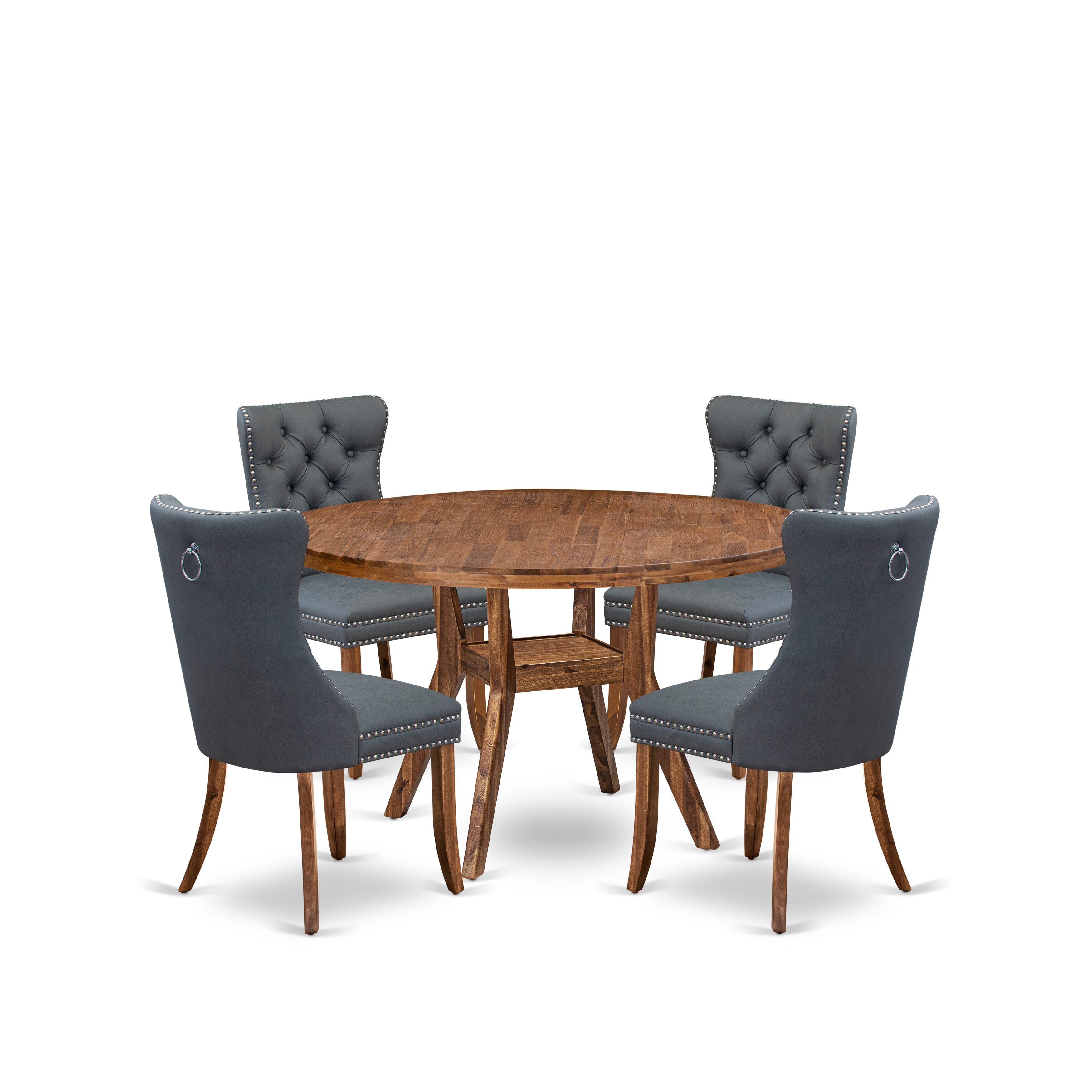 Luxe by East West Furniture I8DA5-50N-13 5-piece Dining Room set included a Kitchen Table and 4 Platinum Gray Faux Leather Dining Chairs with Button Tufted Back - Antique Walnut Finish