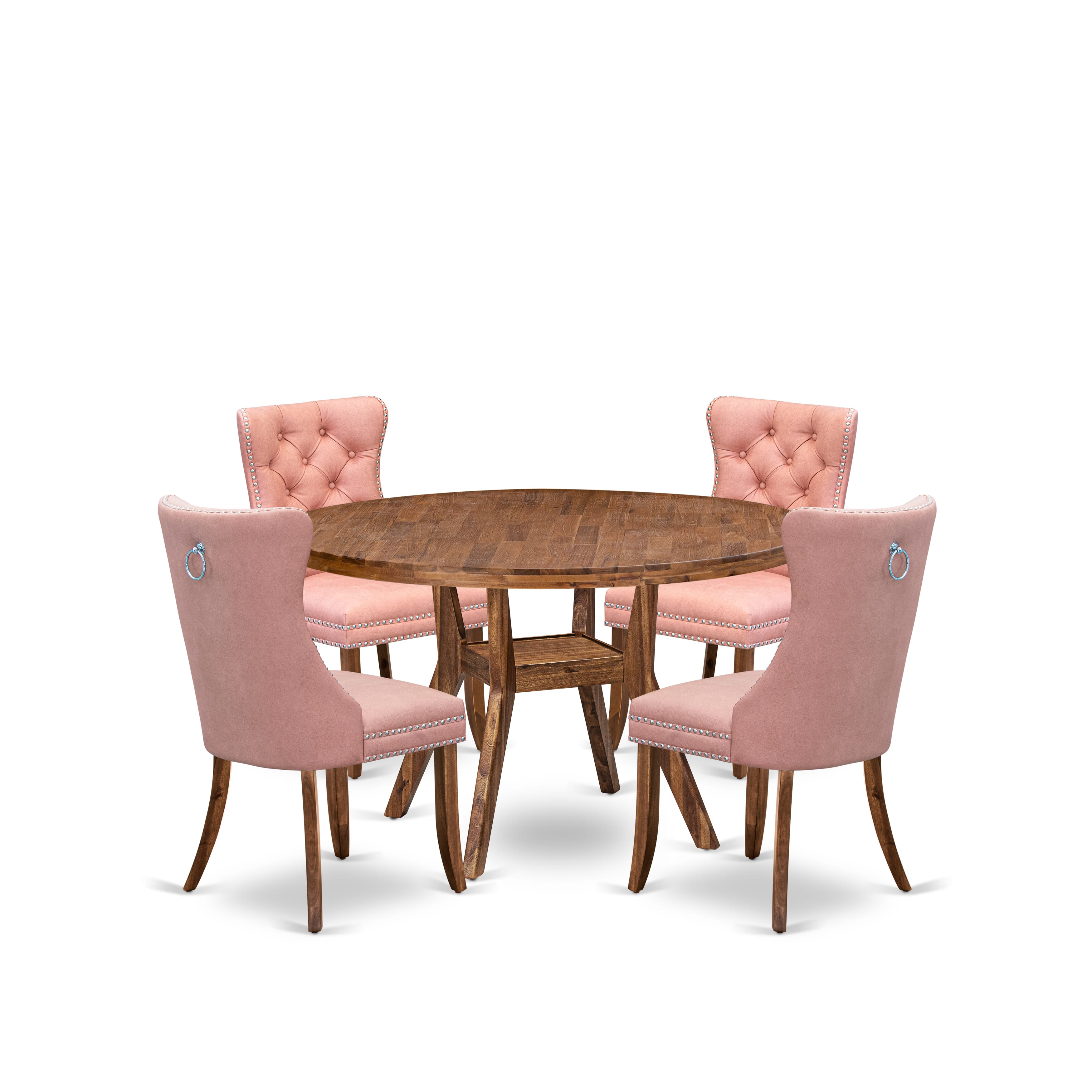 Luxe by East West Furniture I8DA5-50N-23 5-Pc Dining Set Include a Dinning Table and 4 Beige Red Faux Leather Parsons Chairs with Button-Tufted Back, Antique Walnut