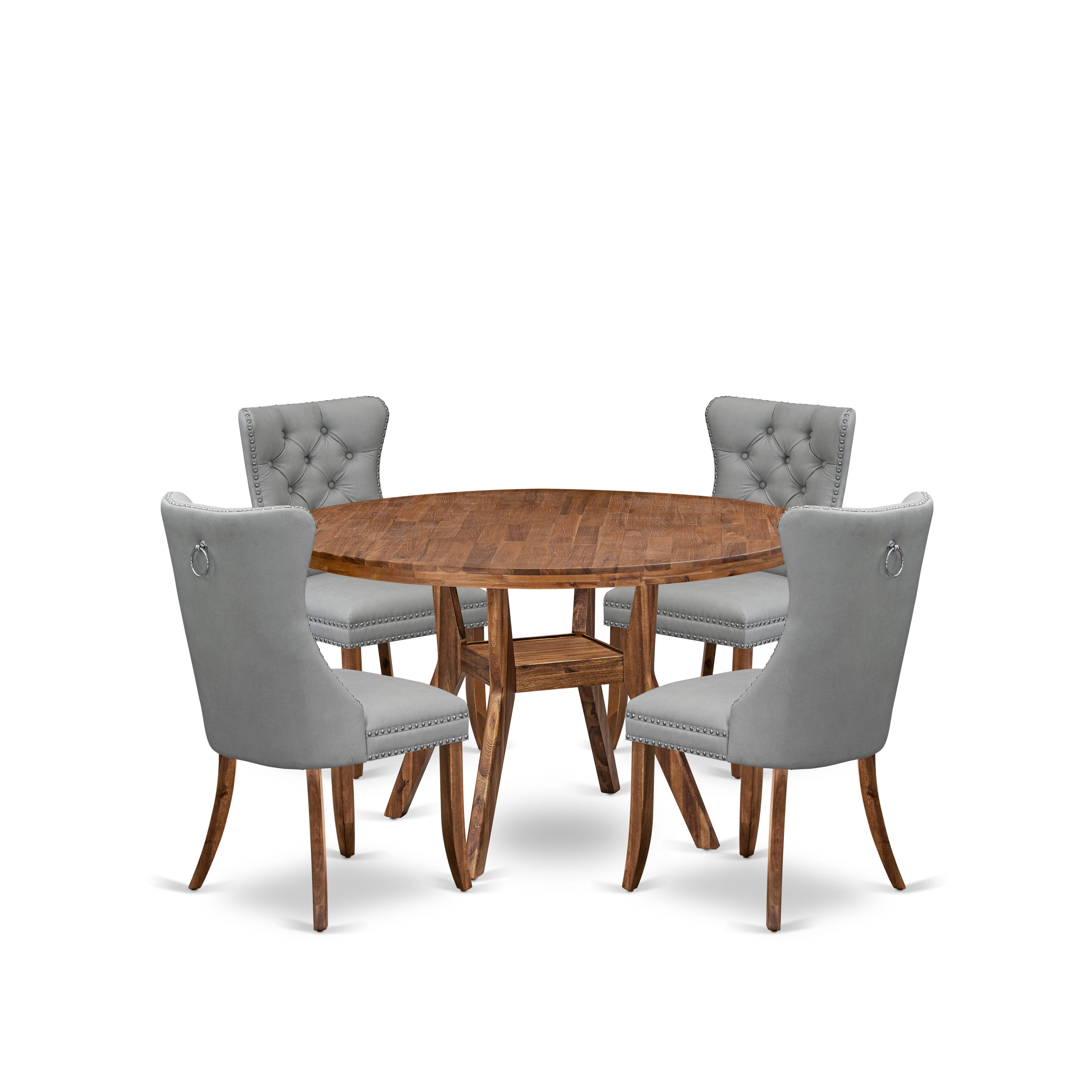Luxe by East West Furniture I8DA5-50N-27 5-Pc Kitchen Table Set Include a Dinning Table and 4 Light Gray Faux Leather Dining Chairs with Button-Tufted Back, Antique Walnut