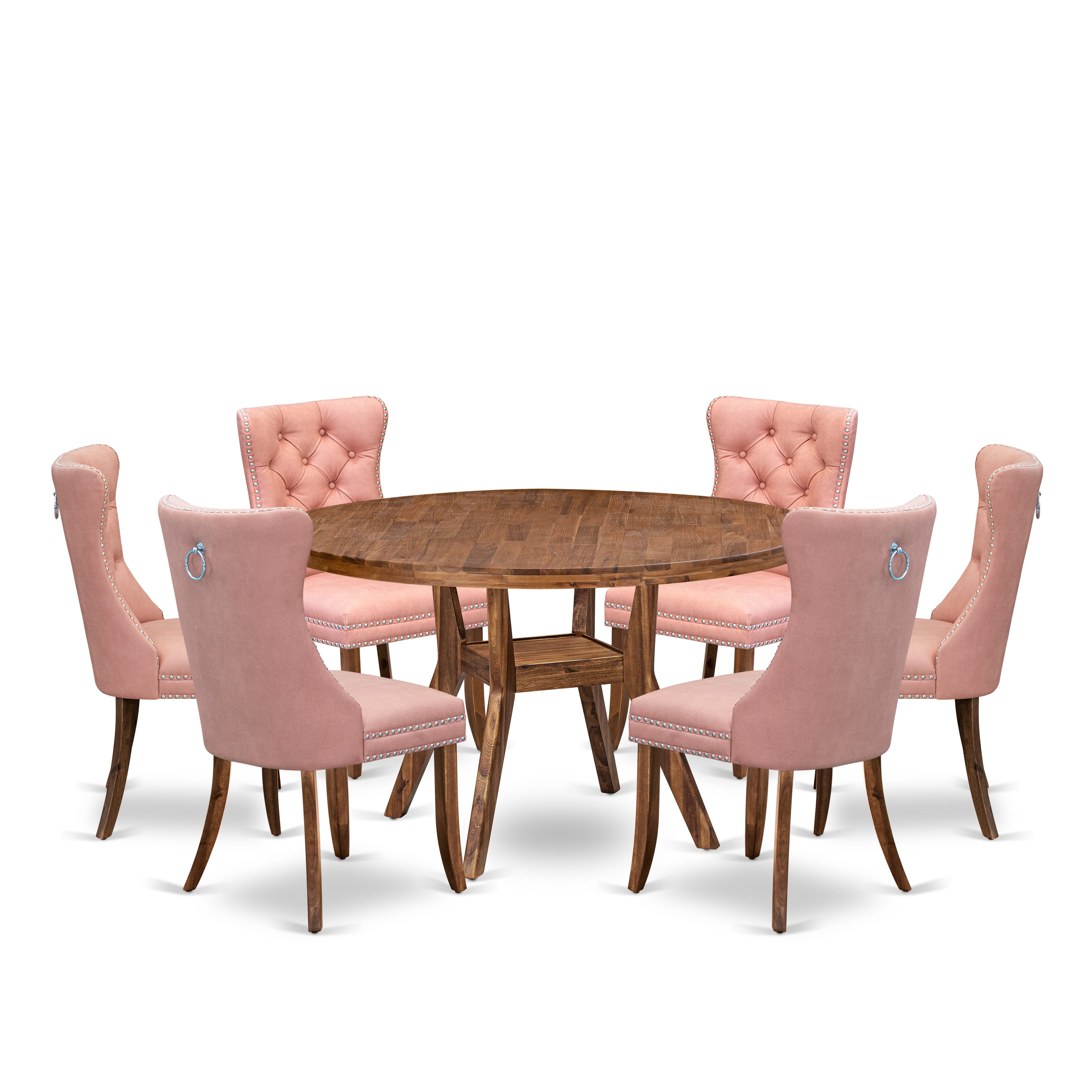 Luxe by East West Furniture I8DA7-50N-23 7-Pc Dining Room Set Consist a Dinner Table and 6 Beige Red Faux Leather Upholstered Chairs with Button-Tufted Back, Antique Walnut