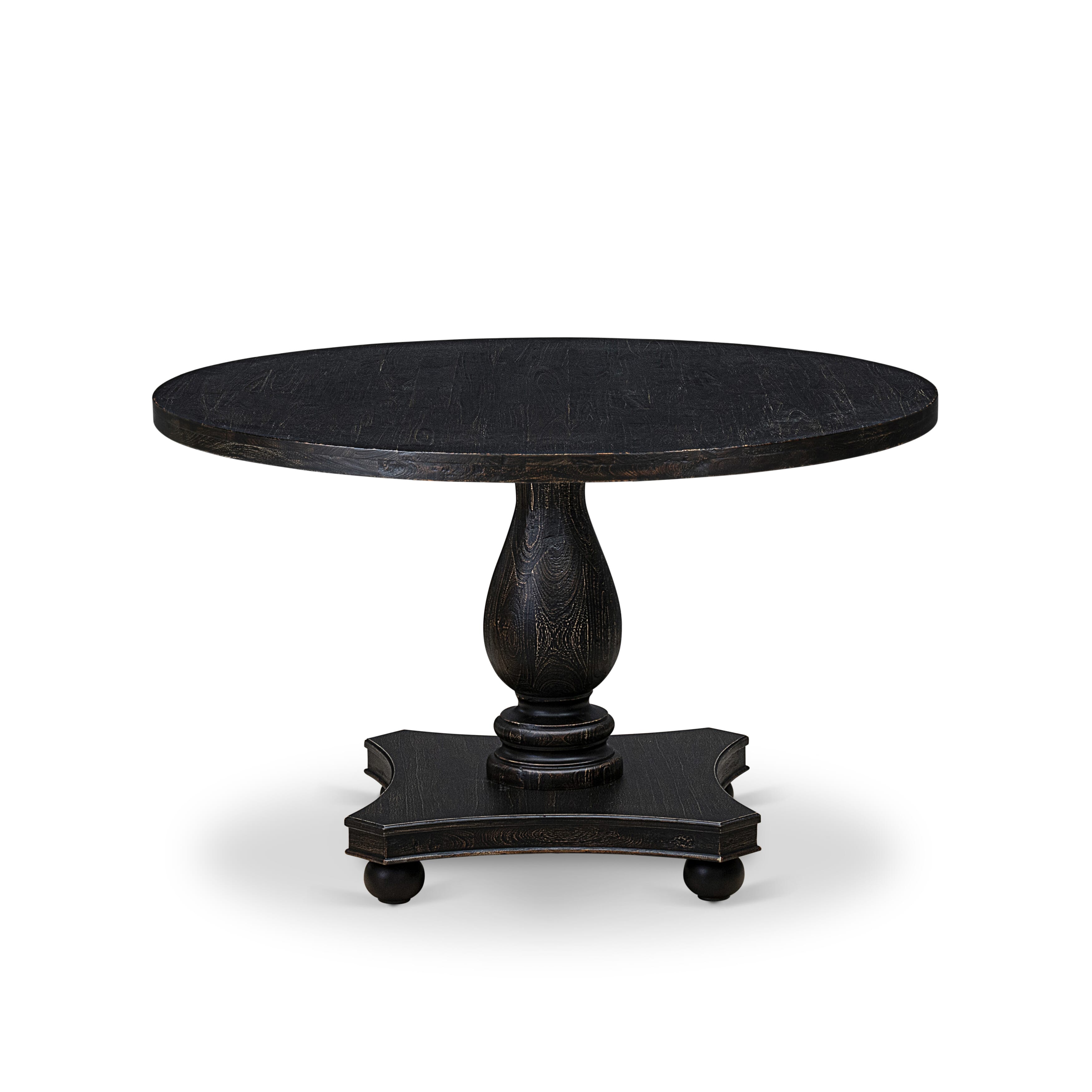 Luxe by East West Furniture I2DA7-411-26 7 Piece Dining Table Set Consists of a 48" Round Table with Pedestal and 6 Burgandy Faux Leather Parson Chairs, Sand Blasted Black
