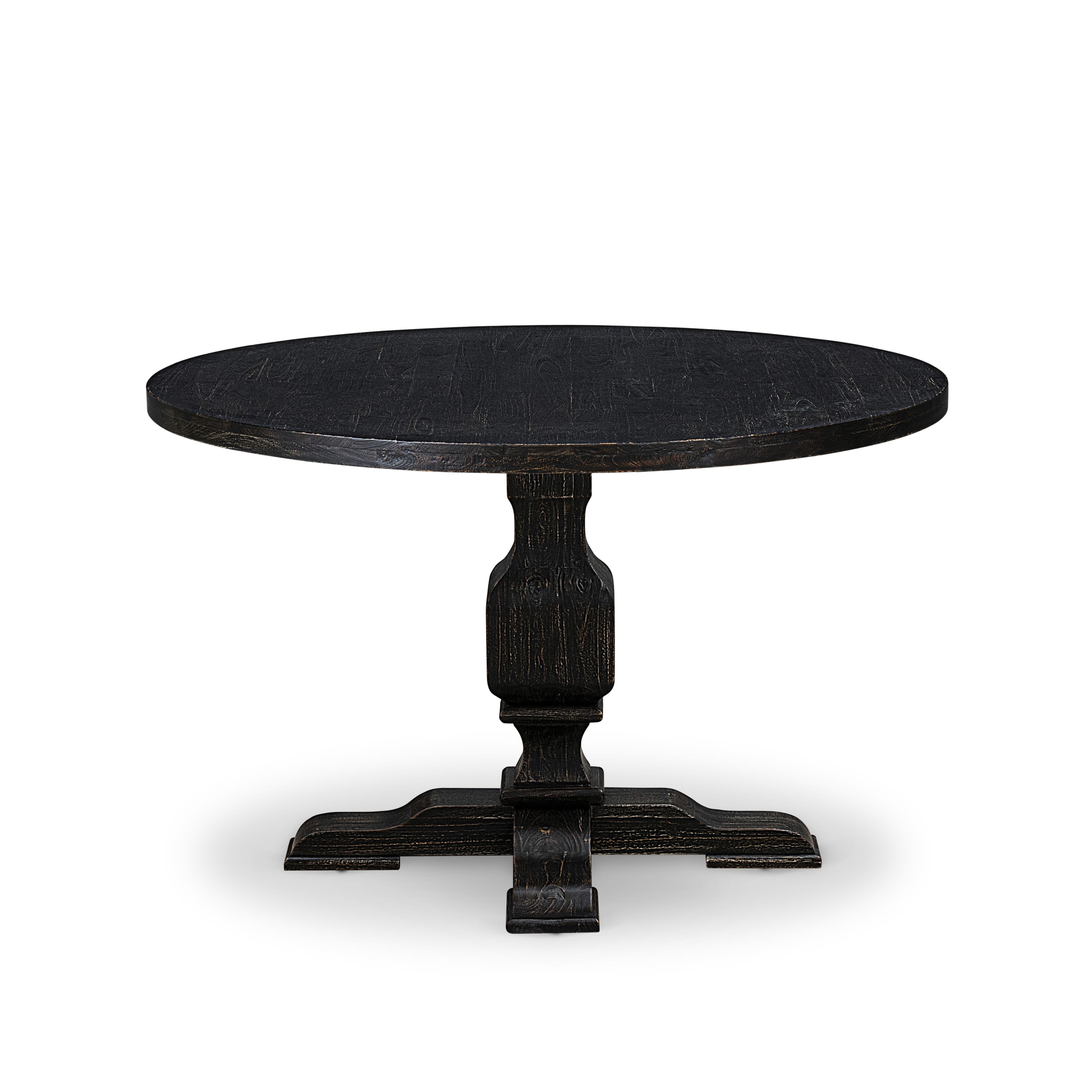 Luxe by East West Furniture I3DA5-411-13 5-piece Dining Table Set with Faux Leather 4 Platinum Gray kitchen chairs, Button-Tufted Backs, and a 48"Round Table in Sand Blasted Black Finish.
