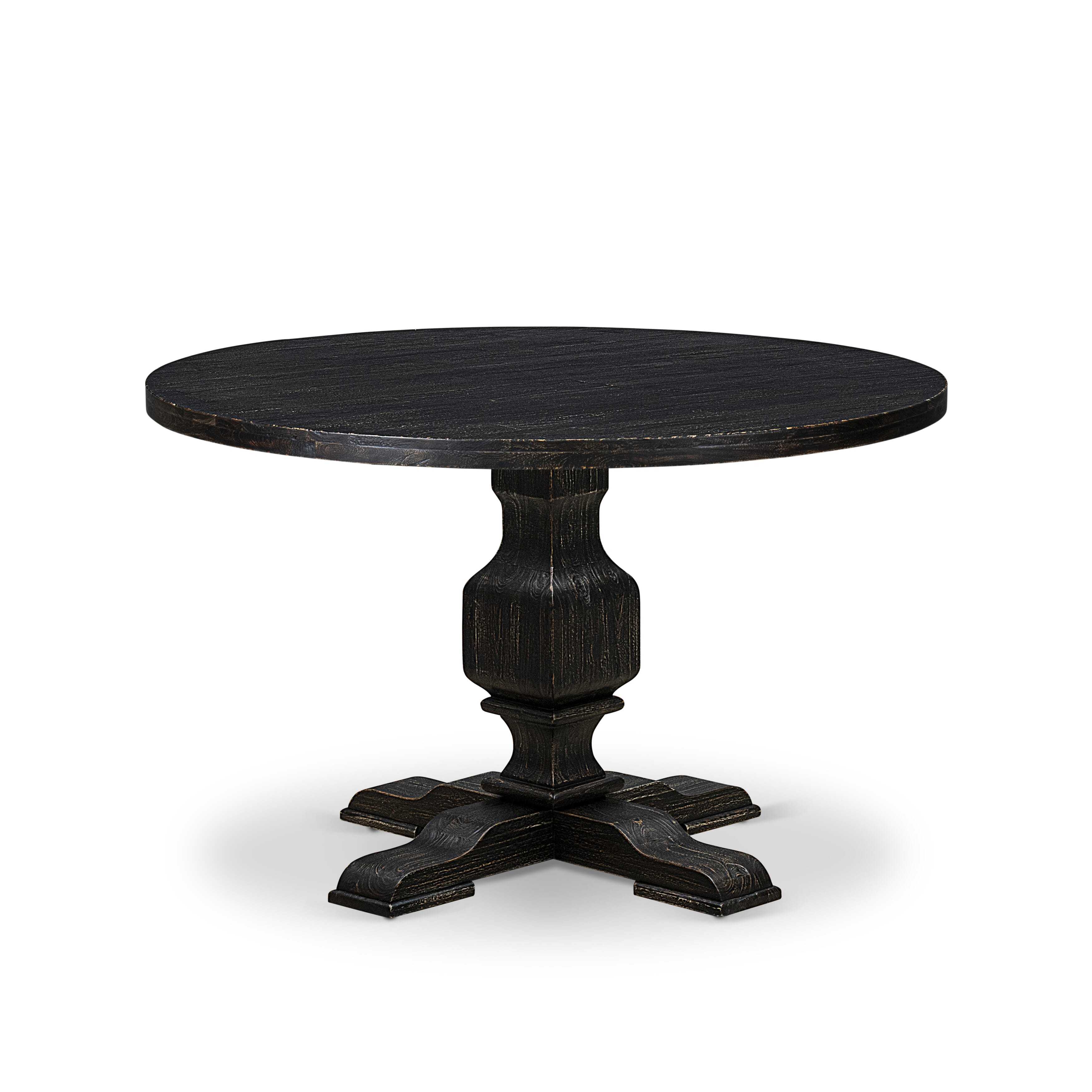 Luxe by East West Furniture - IR3-11-TP - A Wood Wooden table with a Round Tabletop and Stylish Pedestal � Sand Blasted Black Finish.