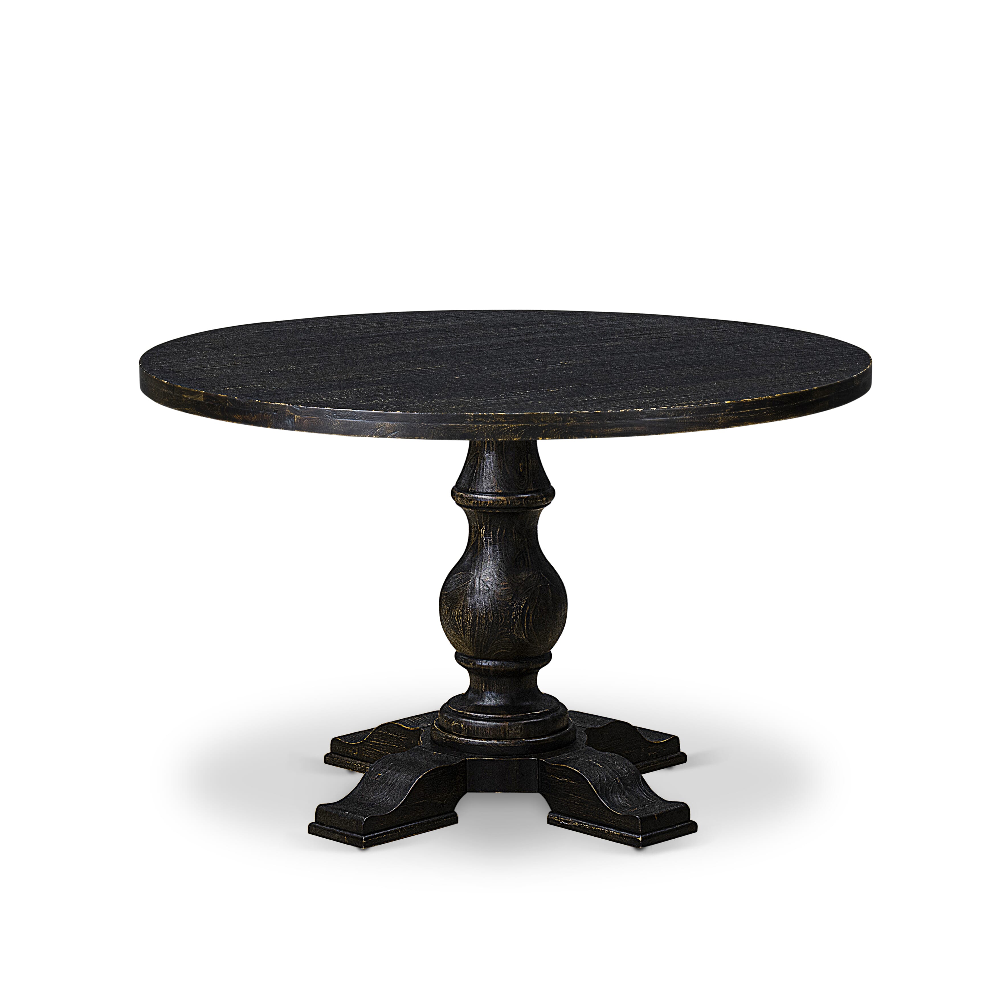 Luxe by East West Furniture I5DA7-411-24 7-piece Dining Table Set consists of a wood table and 6 Black Linen Fabric dining chairs with Button Tufted Back - Sand Blasted Black