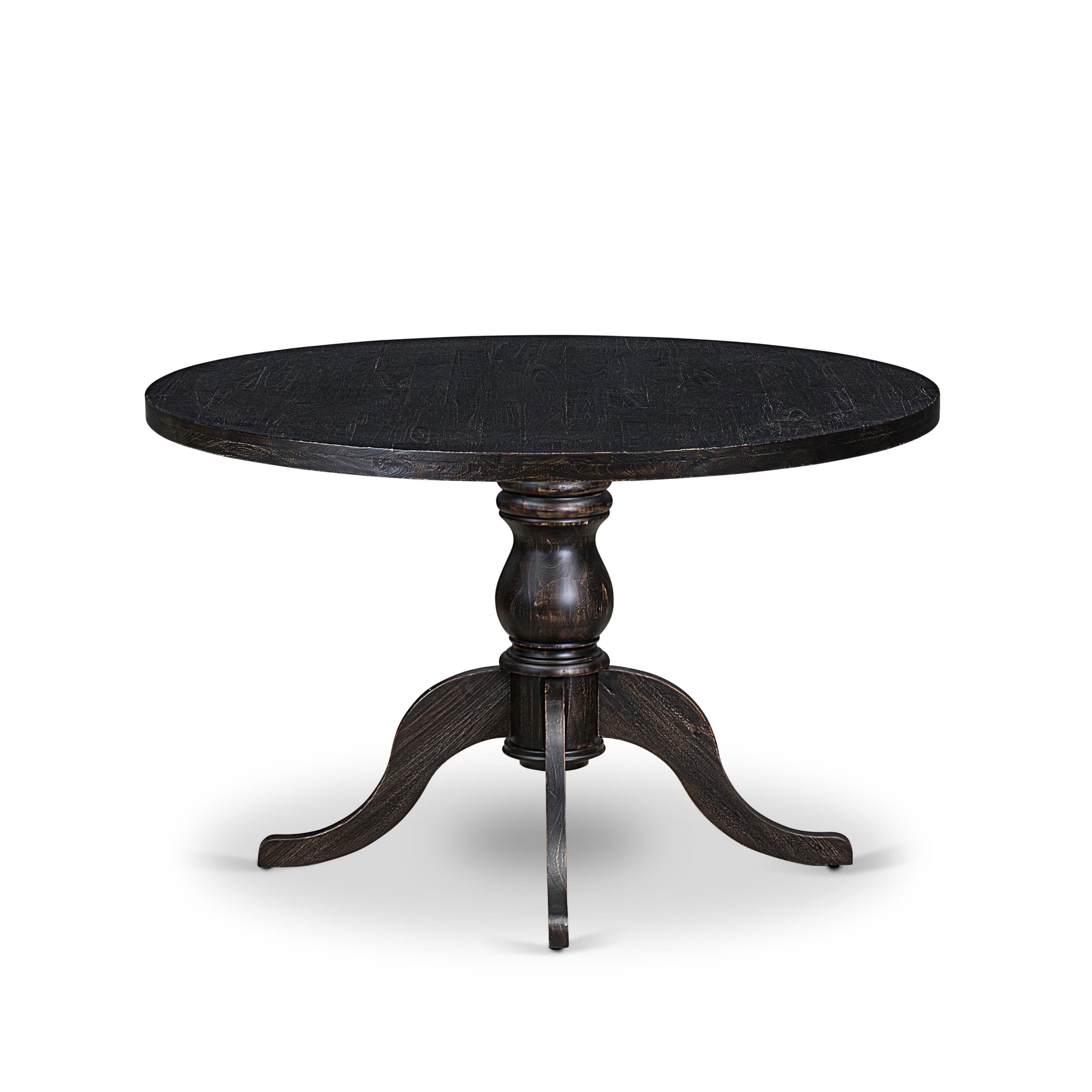 Luxe by East West Furniture I6DA5-411-27 5 Piece Dining Table Set Includes a 48" Round Table with Pedestal and 4 Light Gray Faux Leather Parson Chairs, Sand Blasted Black