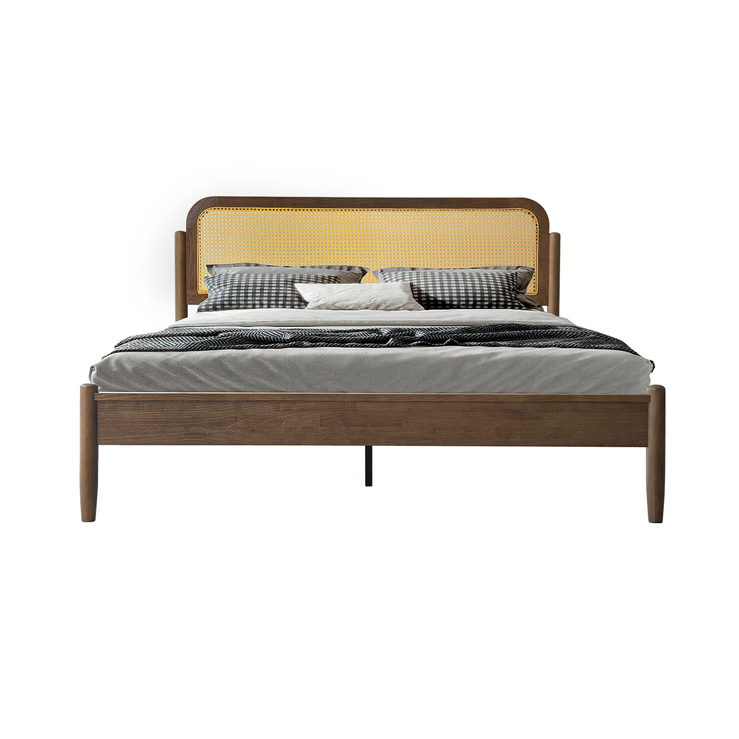 King Size Bed Frame, Headboard & Footboard Solid Wood Platform Bed, 12 Sturdy Slatted Base with Center Metal Legs, Easy Assembly, Noise-Free & Slip-Free, No Box Spring Needed, Barnwood Finish, JMK-30