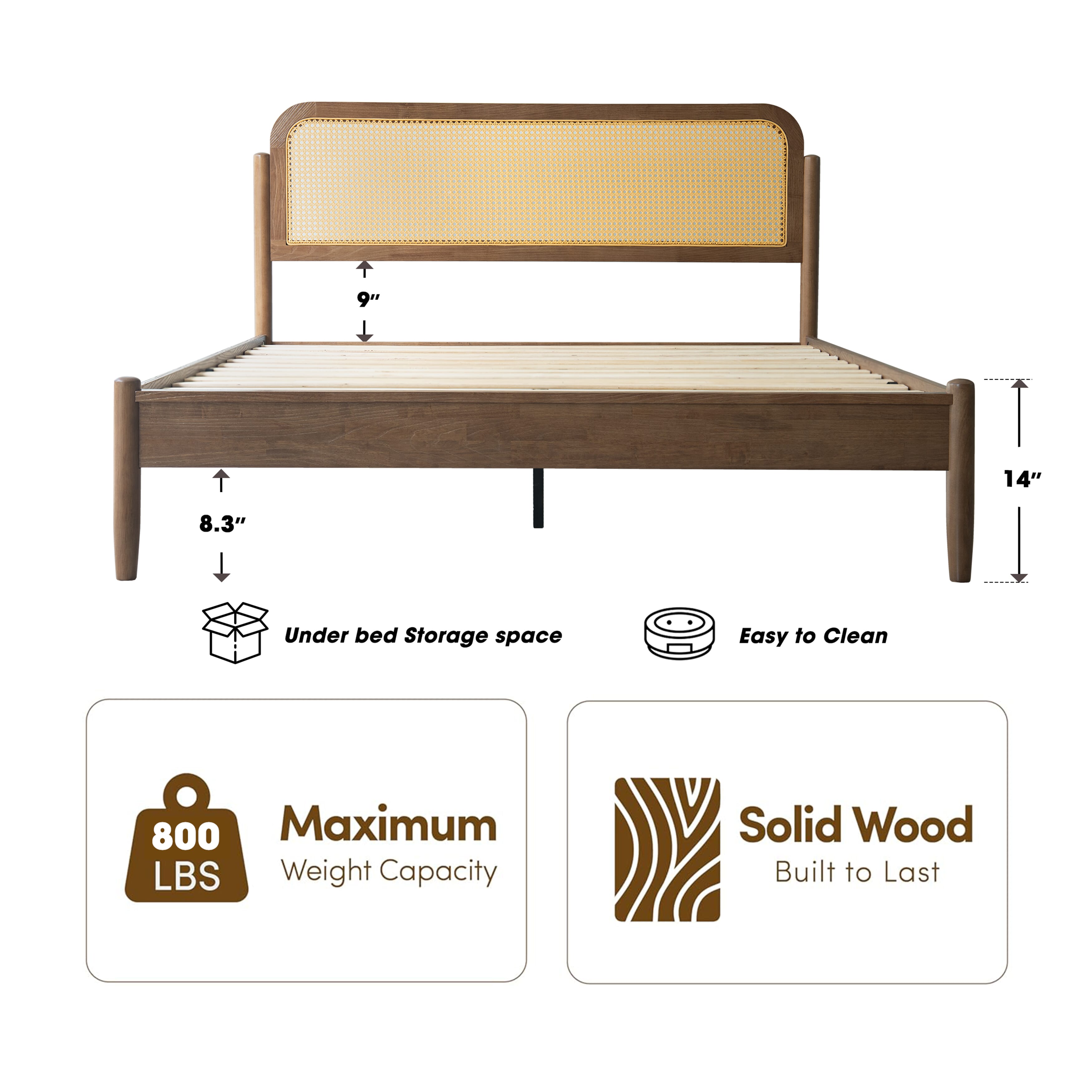 King Size Bed Frame, Headboard & Footboard Solid Wood Platform Bed, 12 Sturdy Slatted Base with Center Metal Legs, Easy Assembly, Noise-Free & Slip-Free, No Box Spring Needed, Barnwood Finish, JMK-30