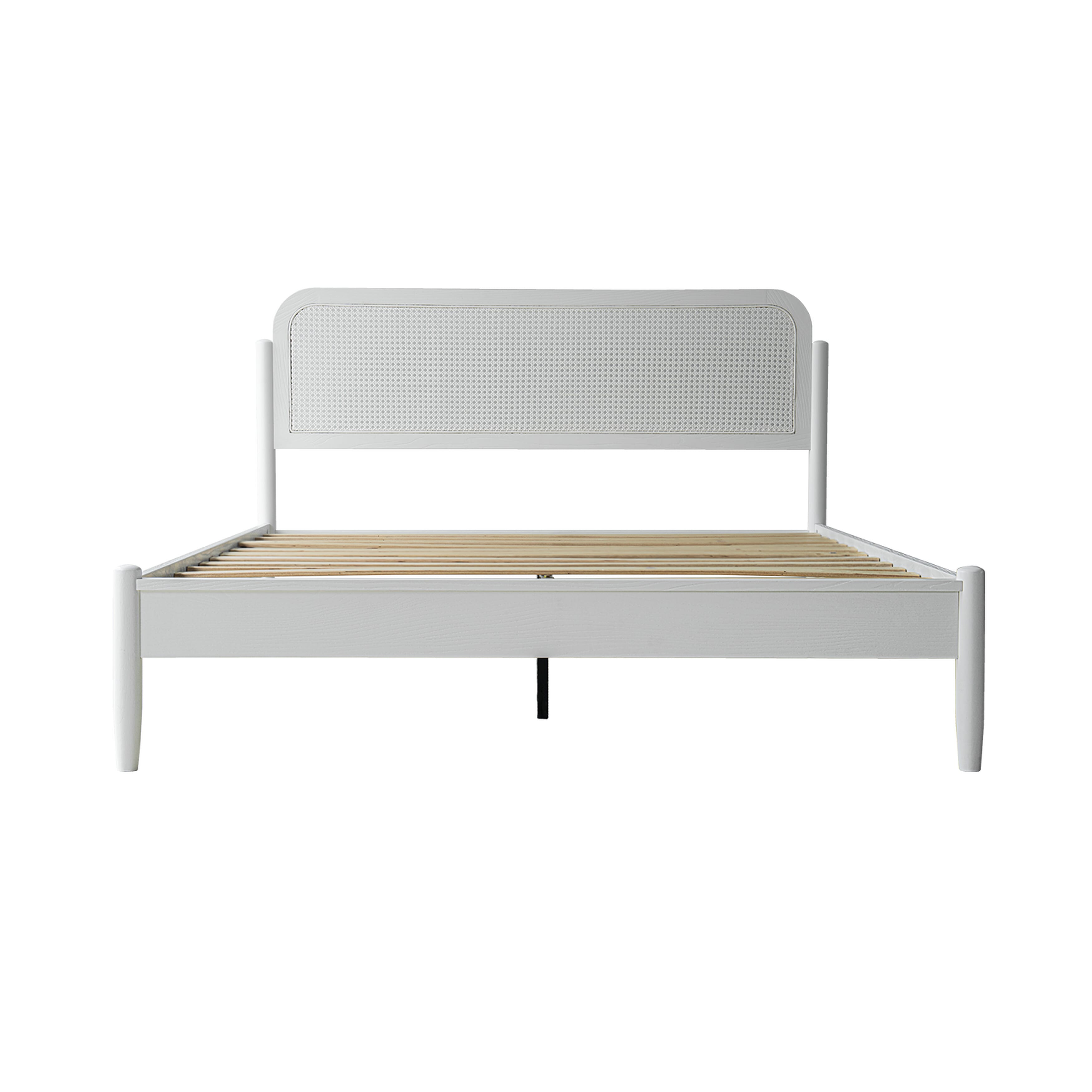 King Size Frame Solid Wood Platform Bed, Headboard & Footboard, 12 Durable Slatted Base, Metal Legs, No Box Spring Needed, Anti-Slip & Noise-Free, Easy Assembly, Pure White Finish, JMK-39