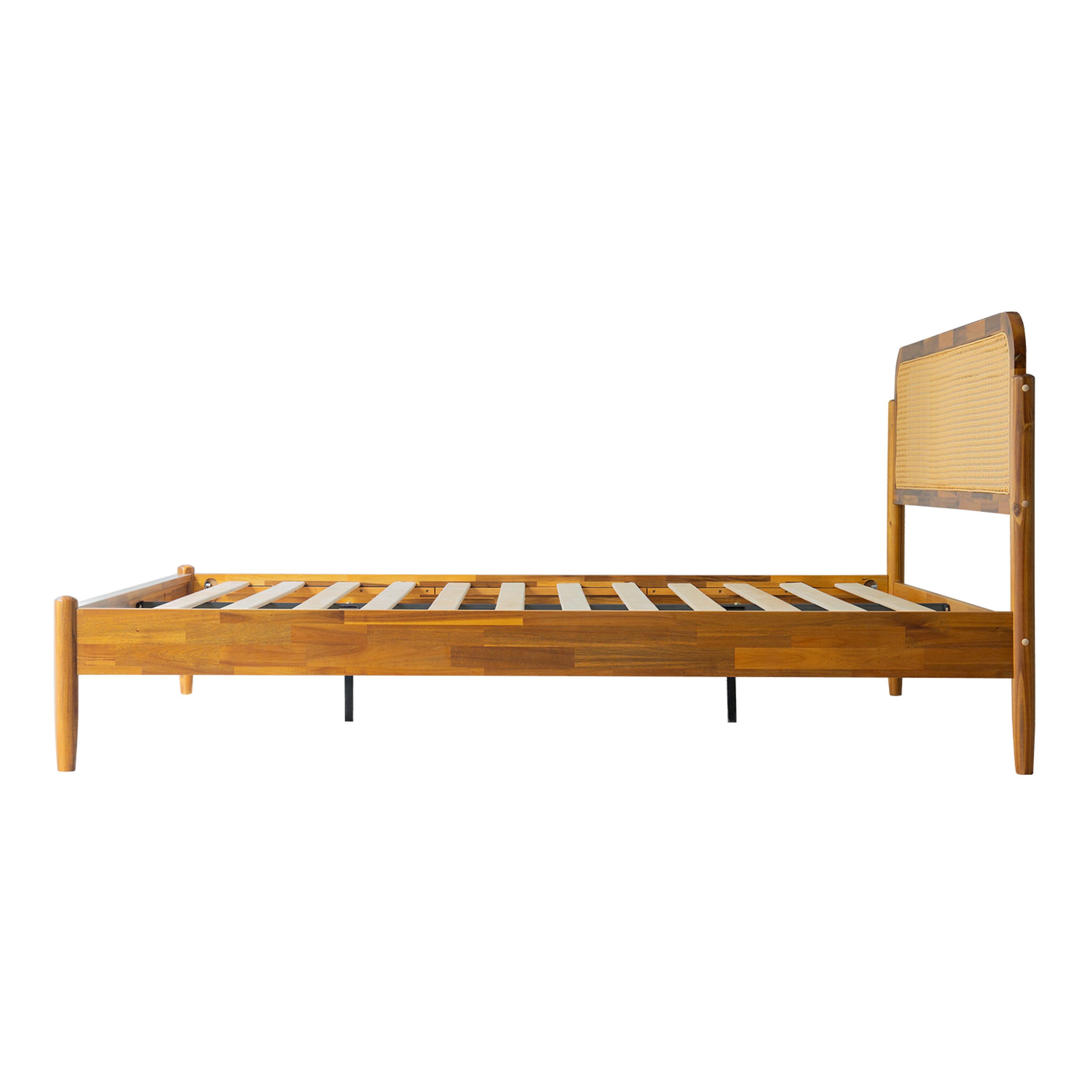 Queen Size Platform Bed Frame with Solid Wood Headboard & Footboard, Center Metal Legs, 12 Durable Slatted Base, Easy Assembly, No Box Spring Needed, Noise-Free, Acacia Honey Finish, JMQ-38