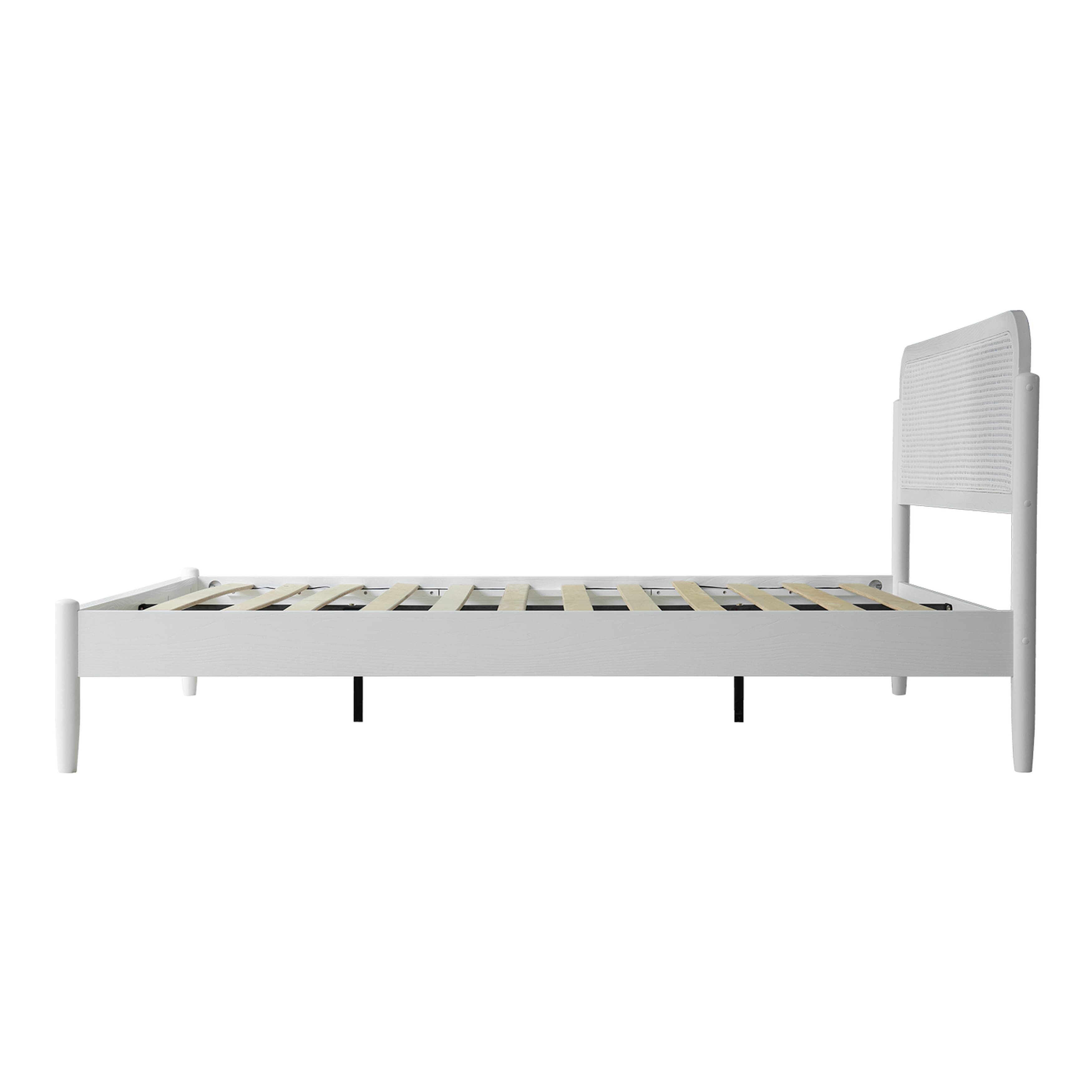 Queen Size Platform Bed Frame, Solid Wood Headboard & Footboard, Central Metal Legs with 12 Durable Slatted Base, Anti-Slip & Noise-Free, Easy Assembly, No Box Spring Needed, Pure White Finish, JMQ-39
