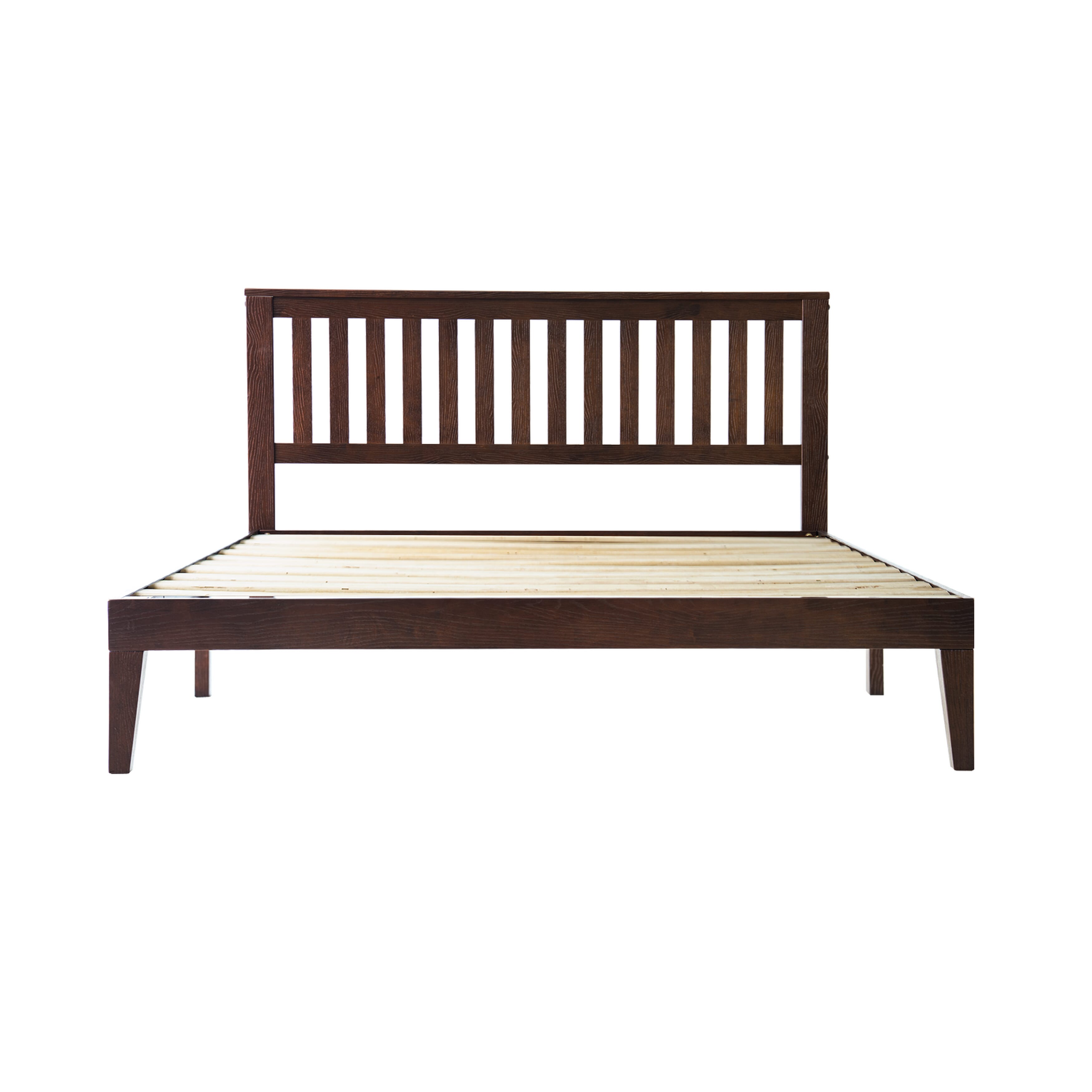 Full Size Solid Wood Platform Bed Frame, Headboard & Footboard, 12 Heavy-Duty Slatted Base, Metal Legs, Easy Assembly, No Box Spring Needed, Anti-Slip & Noise-Free, Dark Roast Oak Finish, JPF-32