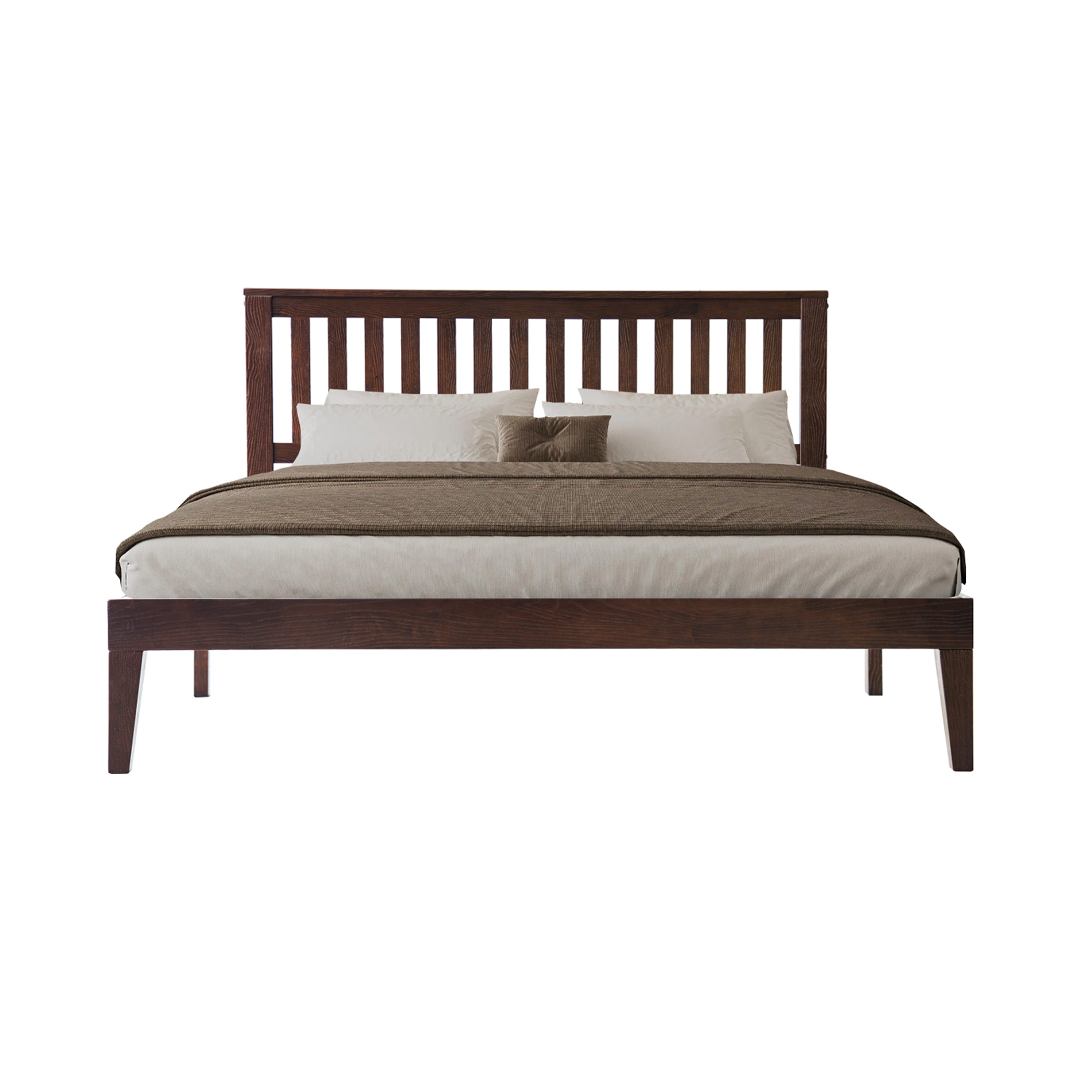 Full Size Solid Wood Platform Bed Frame, Headboard & Footboard, 12 Heavy-Duty Slatted Base, Metal Legs, Easy Assembly, No Box Spring Needed, Anti-Slip & Noise-Free, Dark Roast Oak Finish, JPF-32