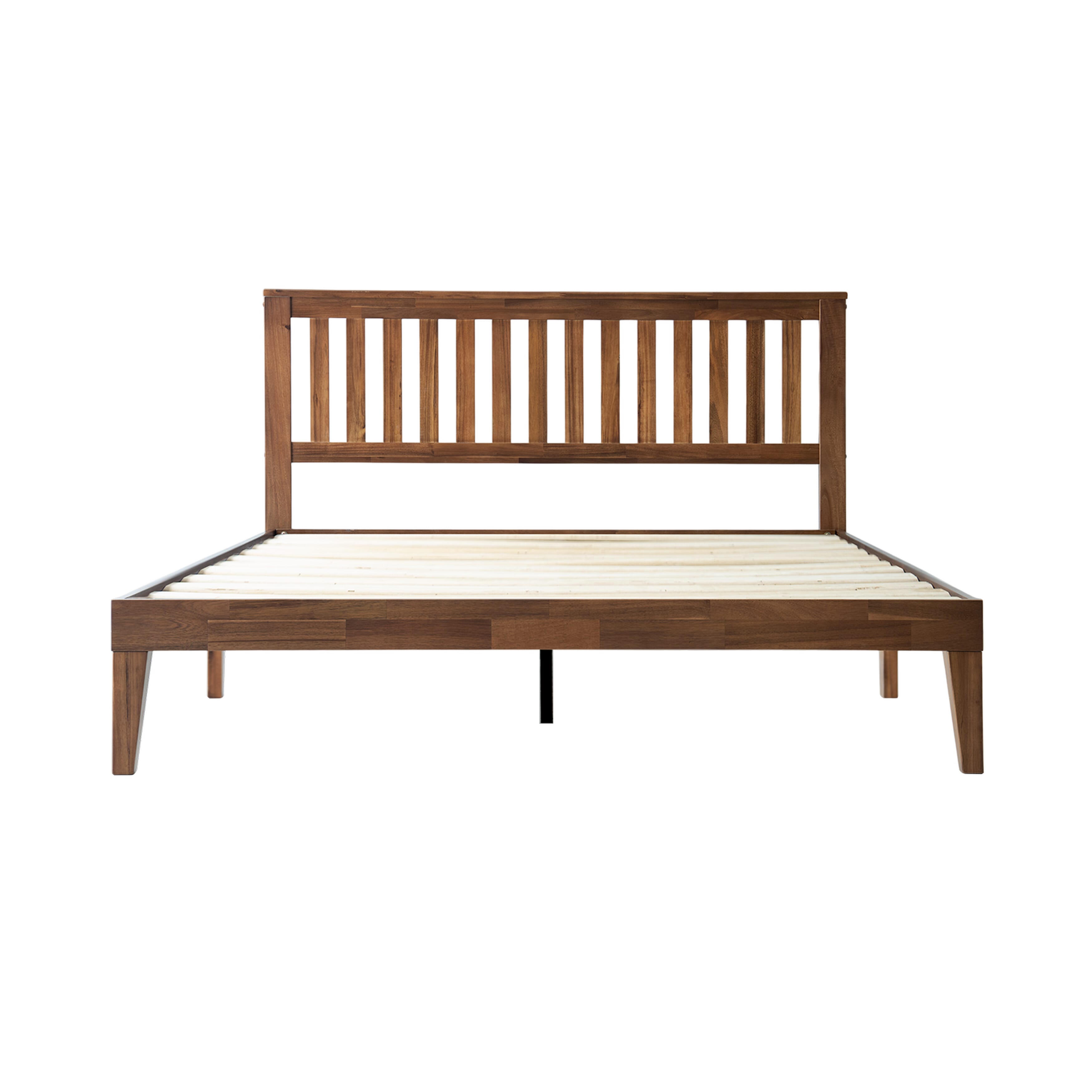 Queen Size Bed Frame, Solid Wood Platform Bed with Headboard & Footboard, Center Metal Legs, 12 Sturdy Slatted Base, Easy Assembly, No Box Spring Needed, Anti-Slip & Noise-Free Walnut Finish, JPQ-37