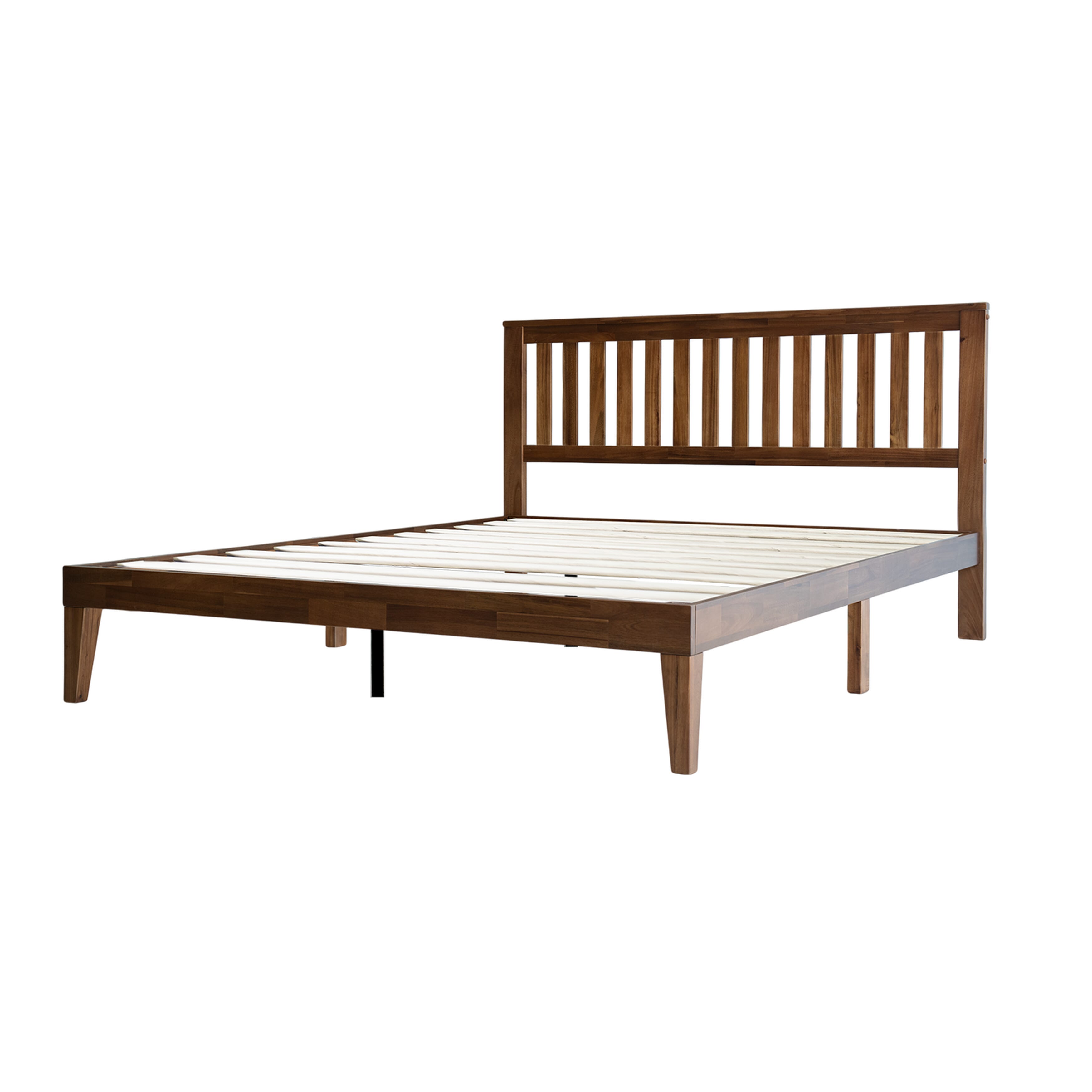Queen Size Bed Frame, Solid Wood Platform Bed with Headboard & Footboard, Center Metal Legs, 12 Sturdy Slatted Base, Easy Assembly, No Box Spring Needed, Anti-Slip & Noise-Free Walnut Finish, JPQ-37