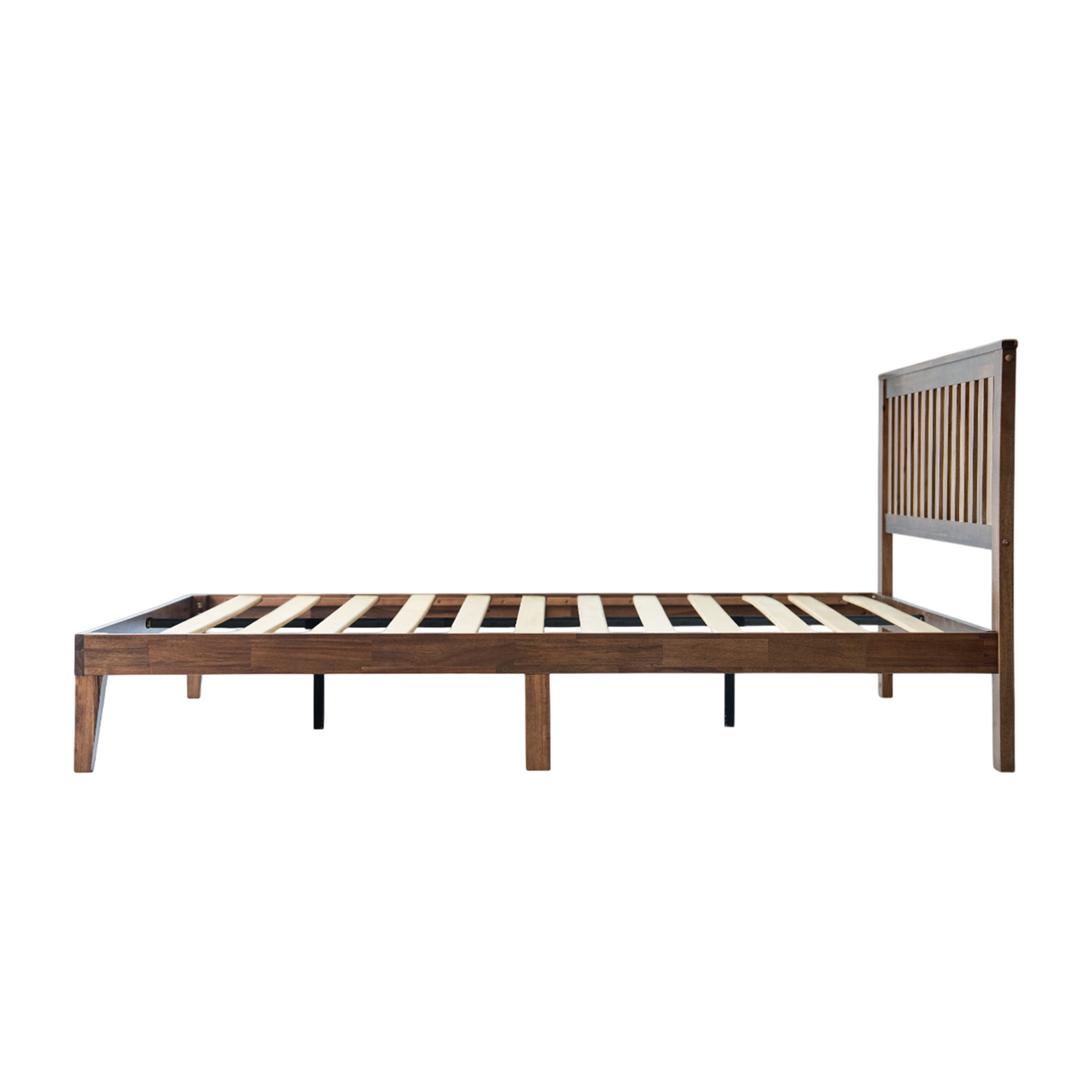 Queen Size Bed Frame, Solid Wood Platform Bed with Headboard & Footboard, Center Metal Legs, 12 Sturdy Slatted Base, Easy Assembly, No Box Spring Needed, Anti-Slip & Noise-Free Walnut Finish, JPQ-37
