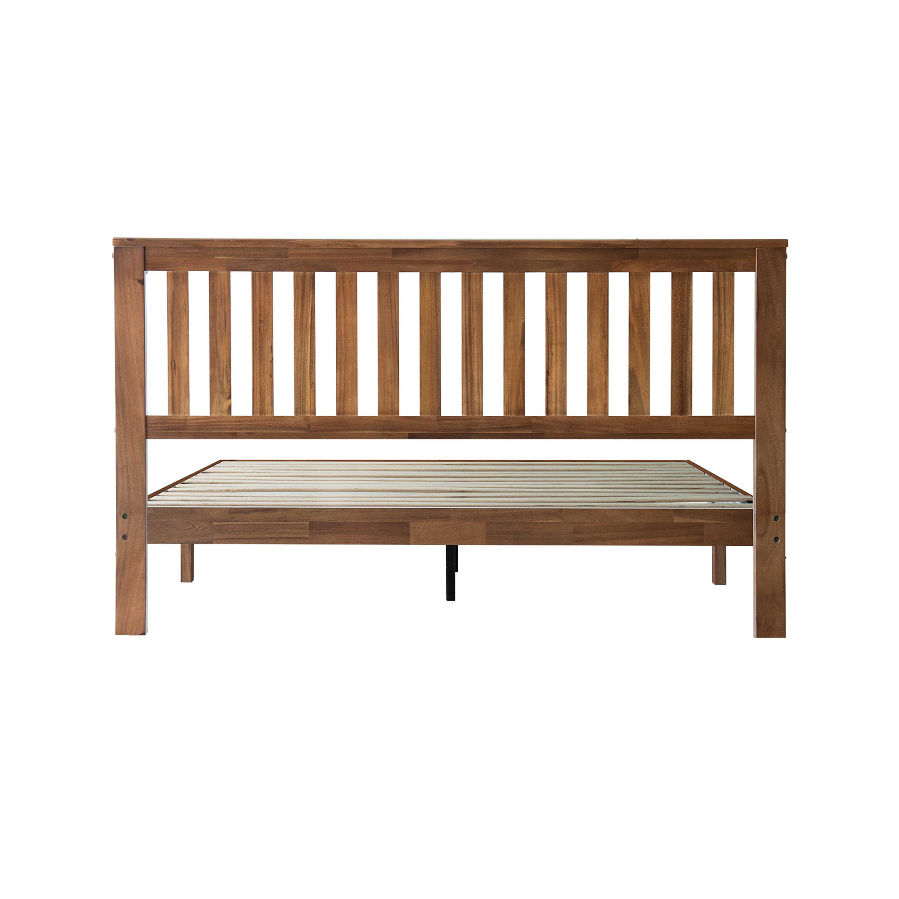 Queen Size Bed Frame, Solid Wood Platform Bed with Headboard & Footboard, Center Metal Legs, 12 Sturdy Slatted Base, Easy Assembly, No Box Spring Needed, Anti-Slip & Noise-Free Walnut Finish, JPQ-37