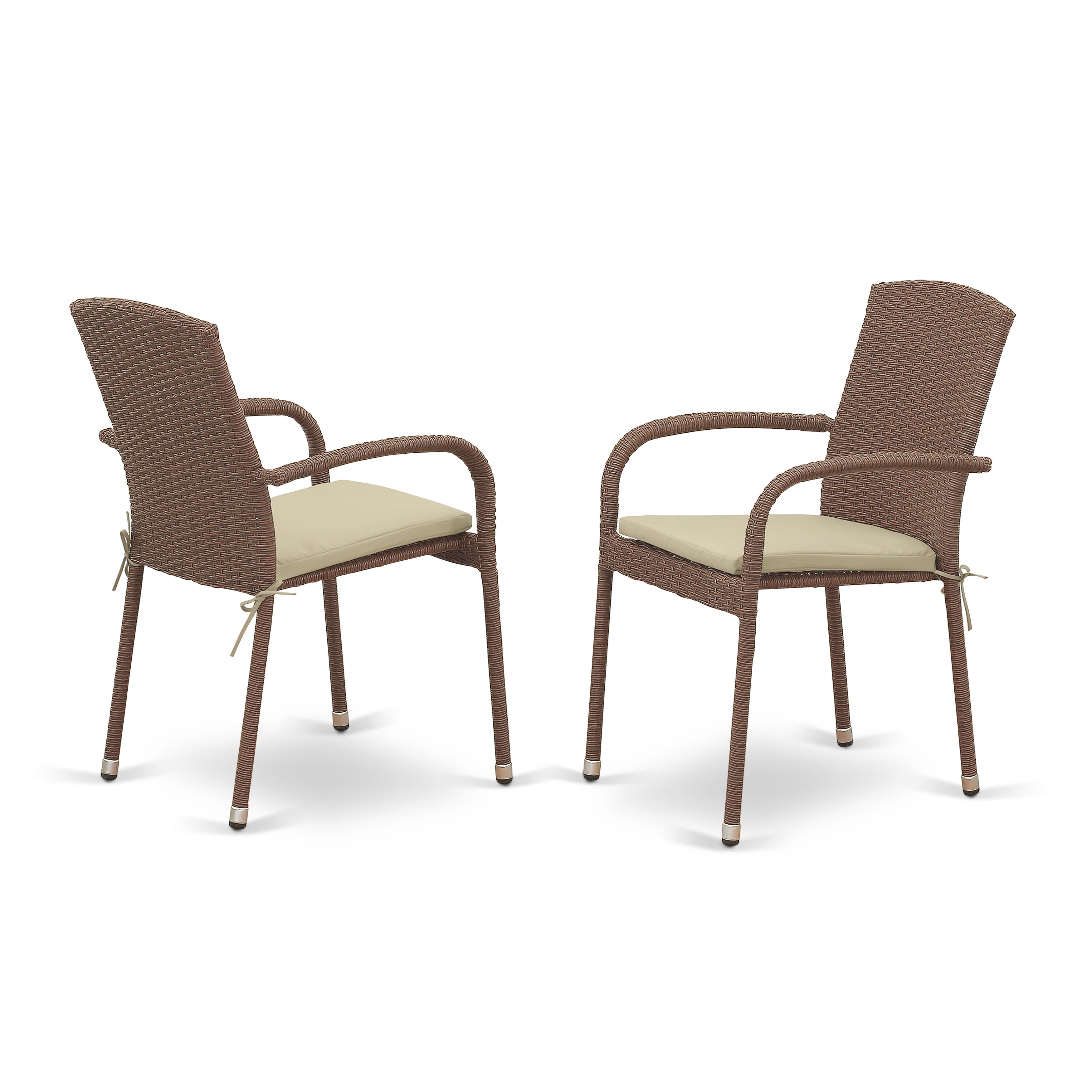 JULC102A JUBI PATIO CHAIR WITH CUSHION, BROWN WICKER, AND BEIGE CUSHION - Set of 2